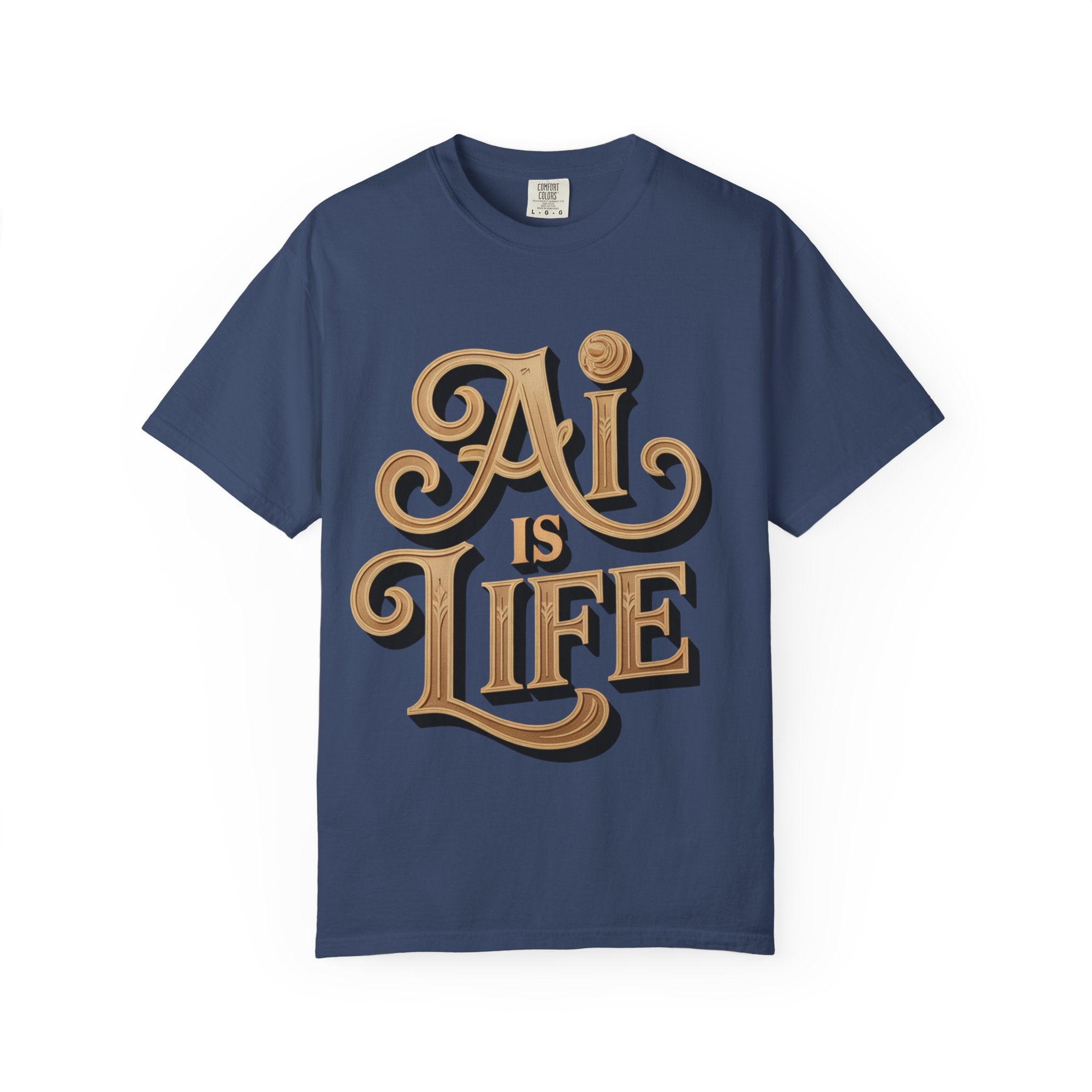 AI IS LIFE  " Golden Neuralwave "  Unisex Garment-Dyed T-shirt