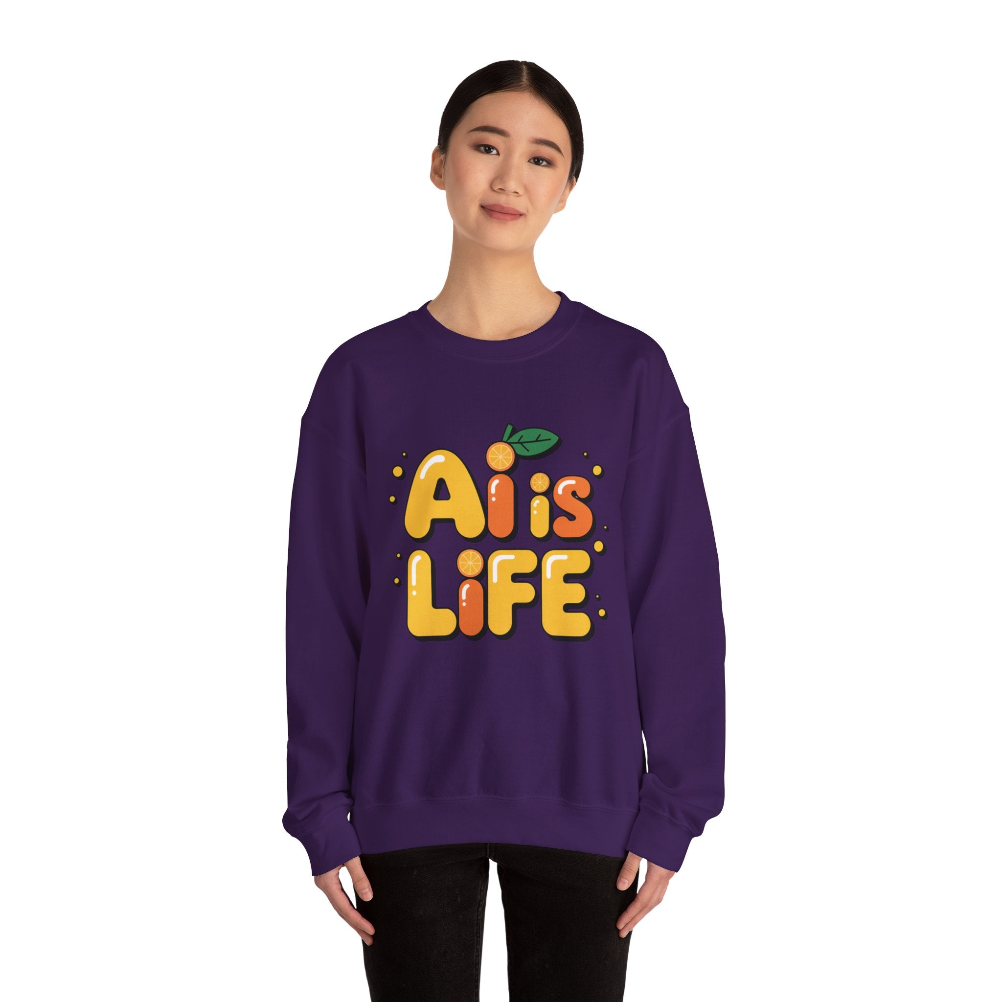 AI is LIFE  "Orange Overclock" Unisex Heavy Blend™ Crewneck Sweatshirt