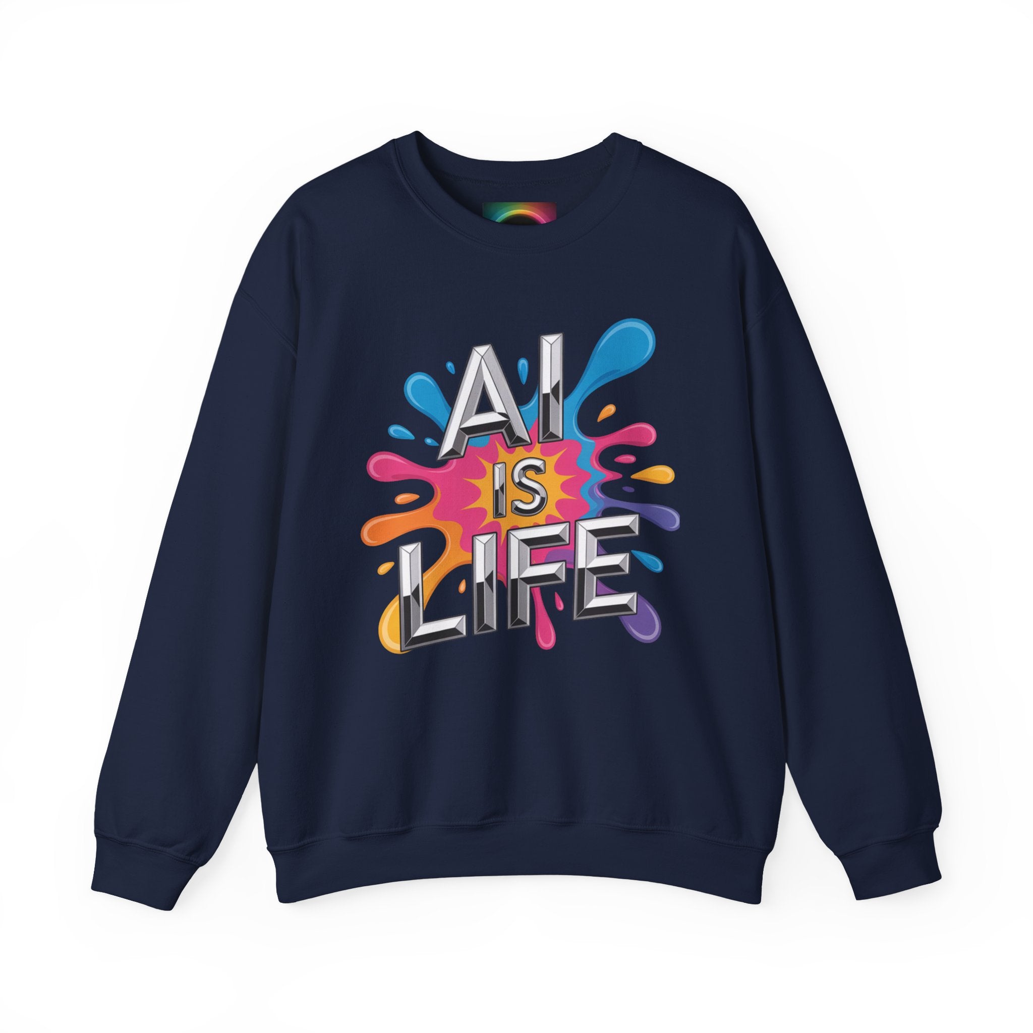 AI is Life "CHROME SPLATTER" Unisex Color Splash Graphic Crewneck Sweatshirt
