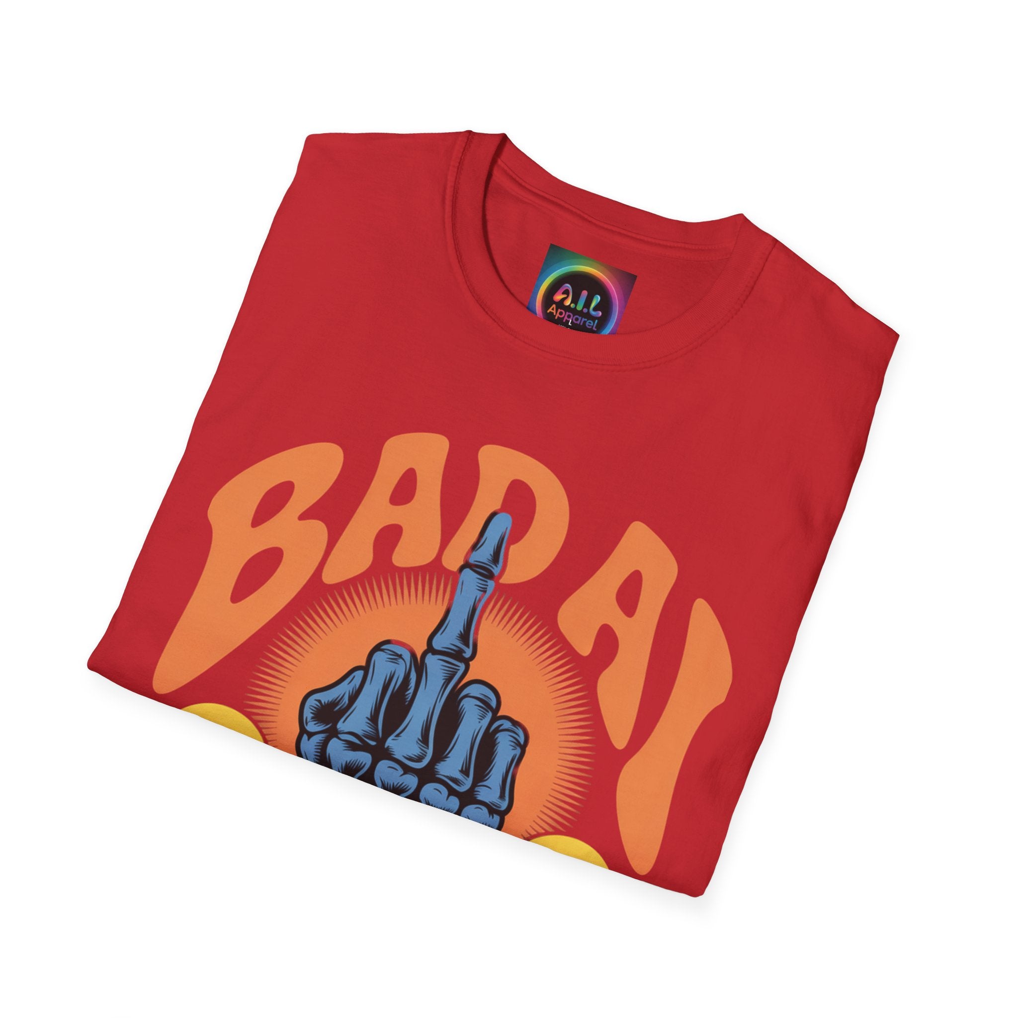 Bad AI Graphic T-Shirt — Middle Finger Skeleton Hand with Smiley Faces