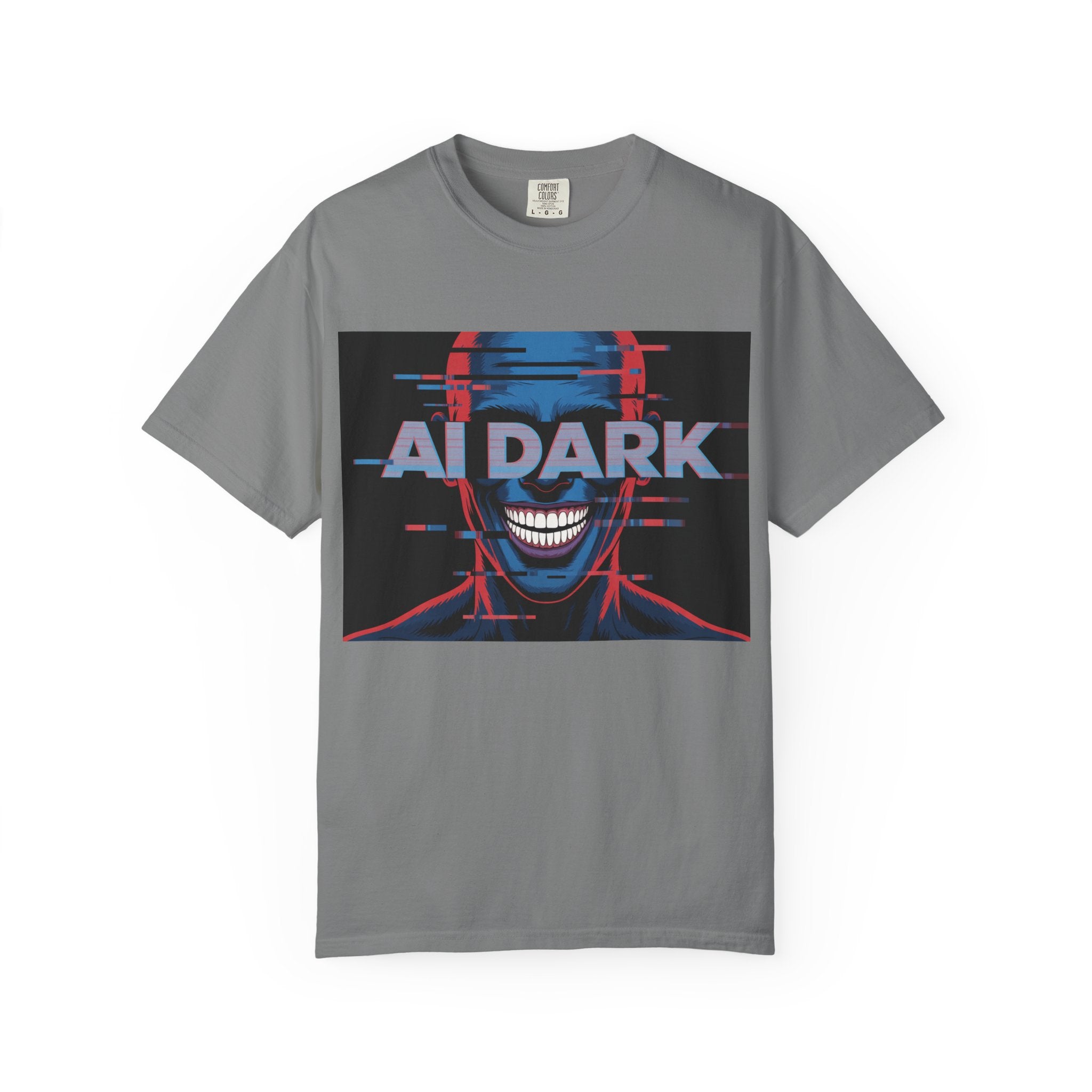 AI DARK " Deepcore Distortion — Cyberpunk Smiling Skull Tee
