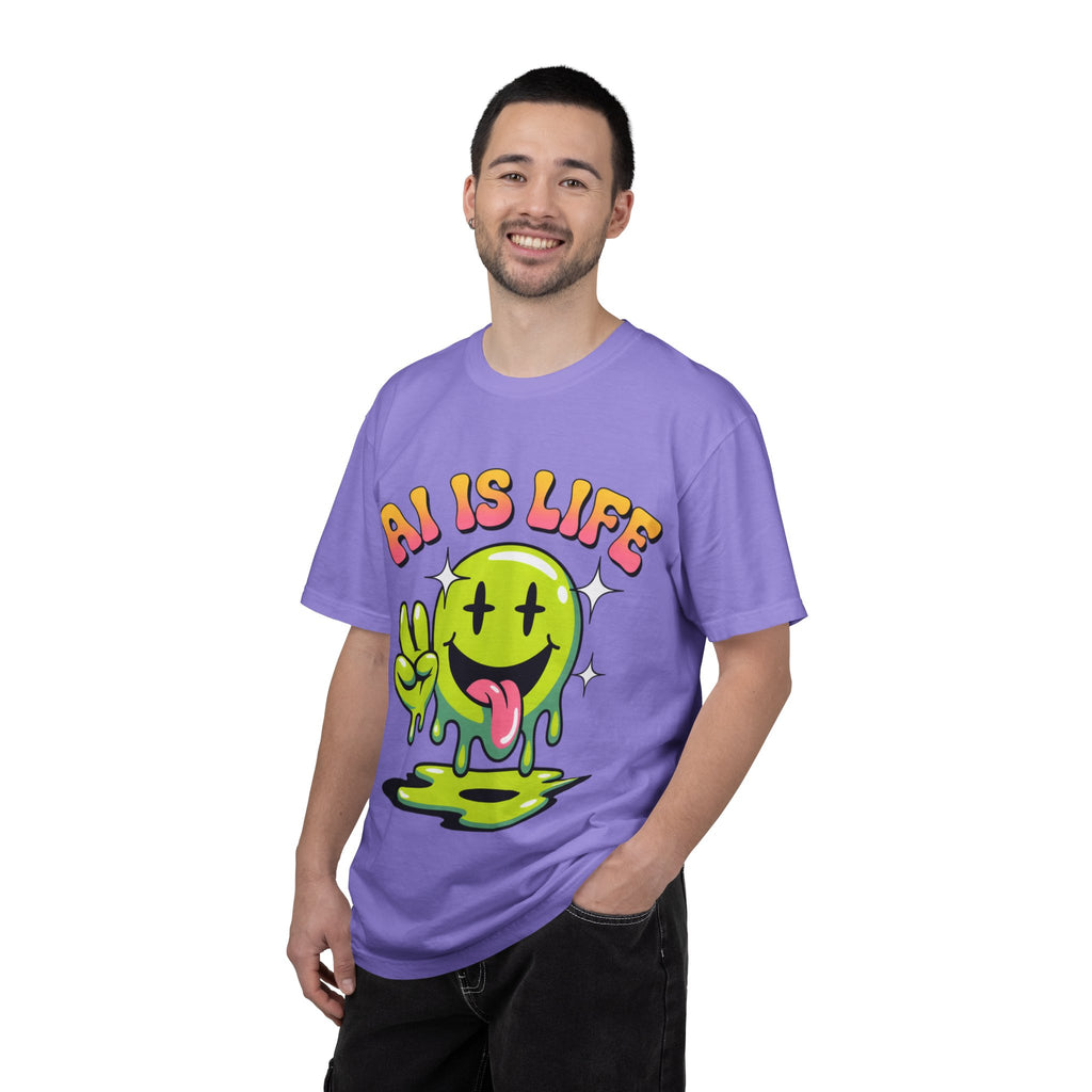 AI IS LIFE "Happy Glitch" Unisex Garment-Dyed T-shirt