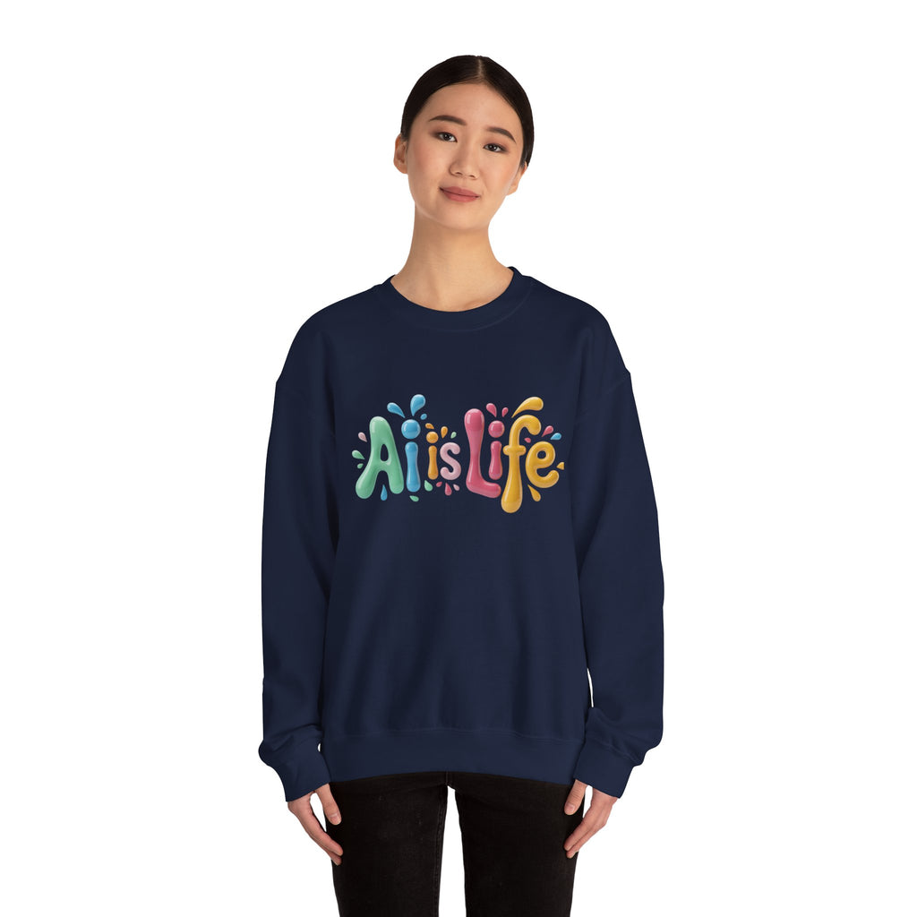 AI IS LIFE  “Colorful Circuit Pop”  Unisex Heavy Blend™ Crewneck Sweatshirt