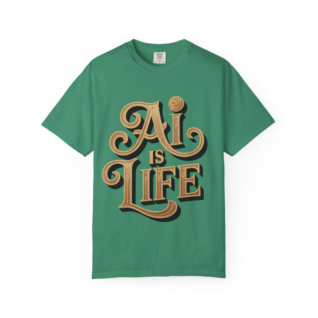 AI IS LIFE  " Golden Neuralwave "  Unisex Garment-Dyed T-shirt