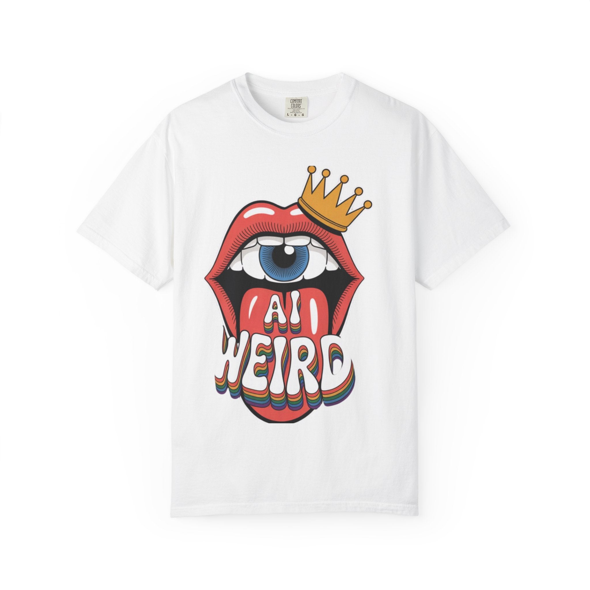 AI Weird Graphic T-Shirt — Crown Quirky Eye & "RETRO CROWNED MOUTH"