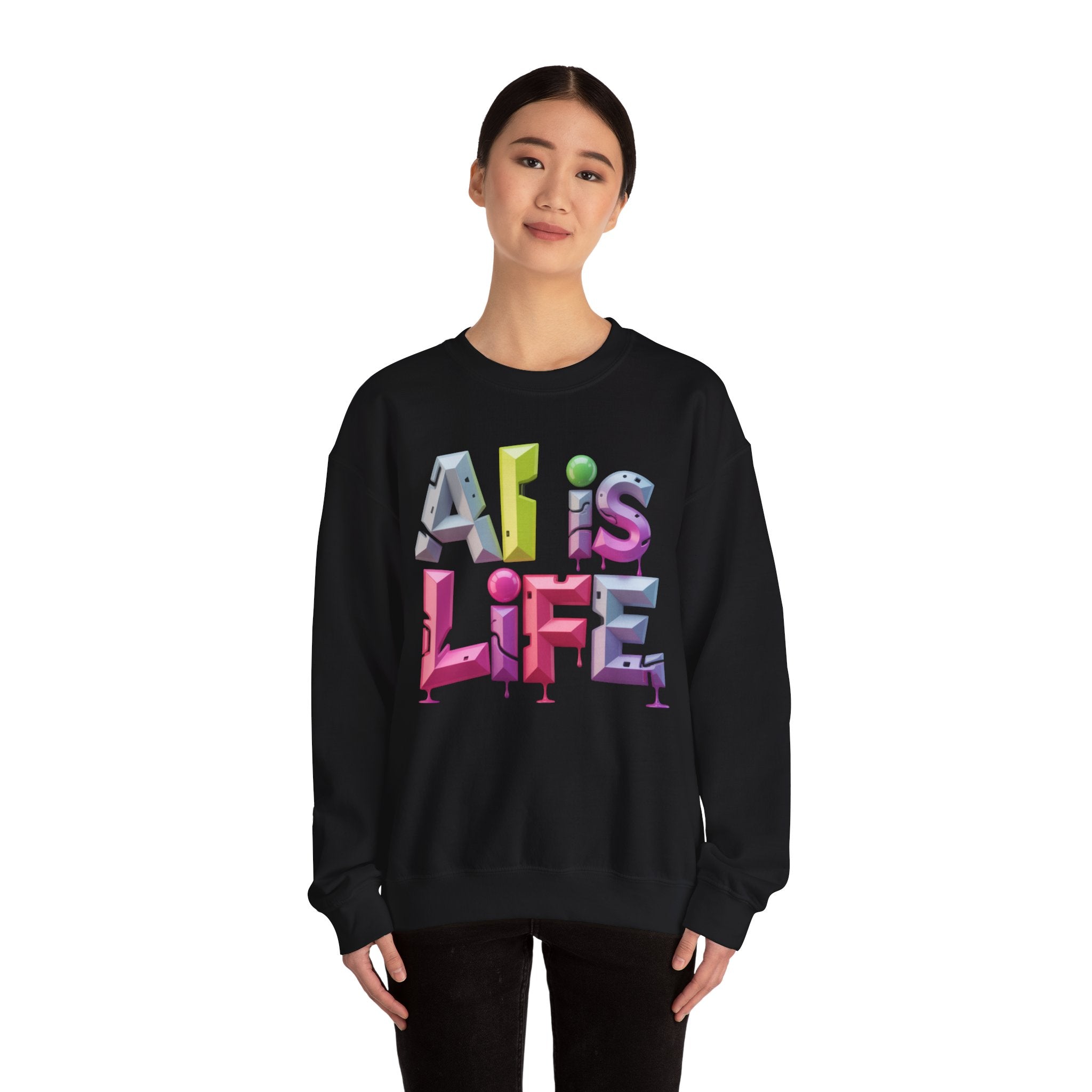 AI is LIFE "GRAFFITI DIMENSION" Colorful 3D Typography Crewneck Sweatshirt