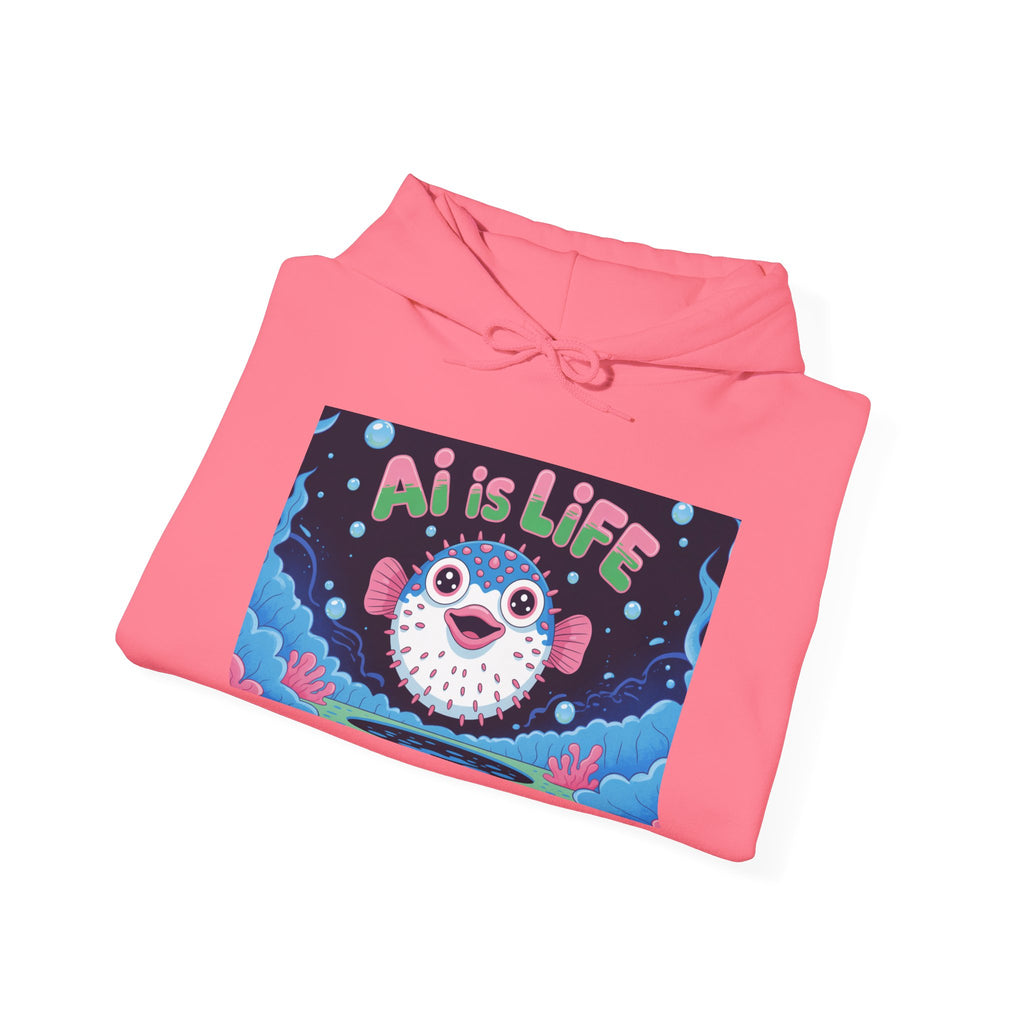 AI is LIFE “Happy Blowfish Energy” Unisex Heavy Blend™ Hooded Sweatshirt