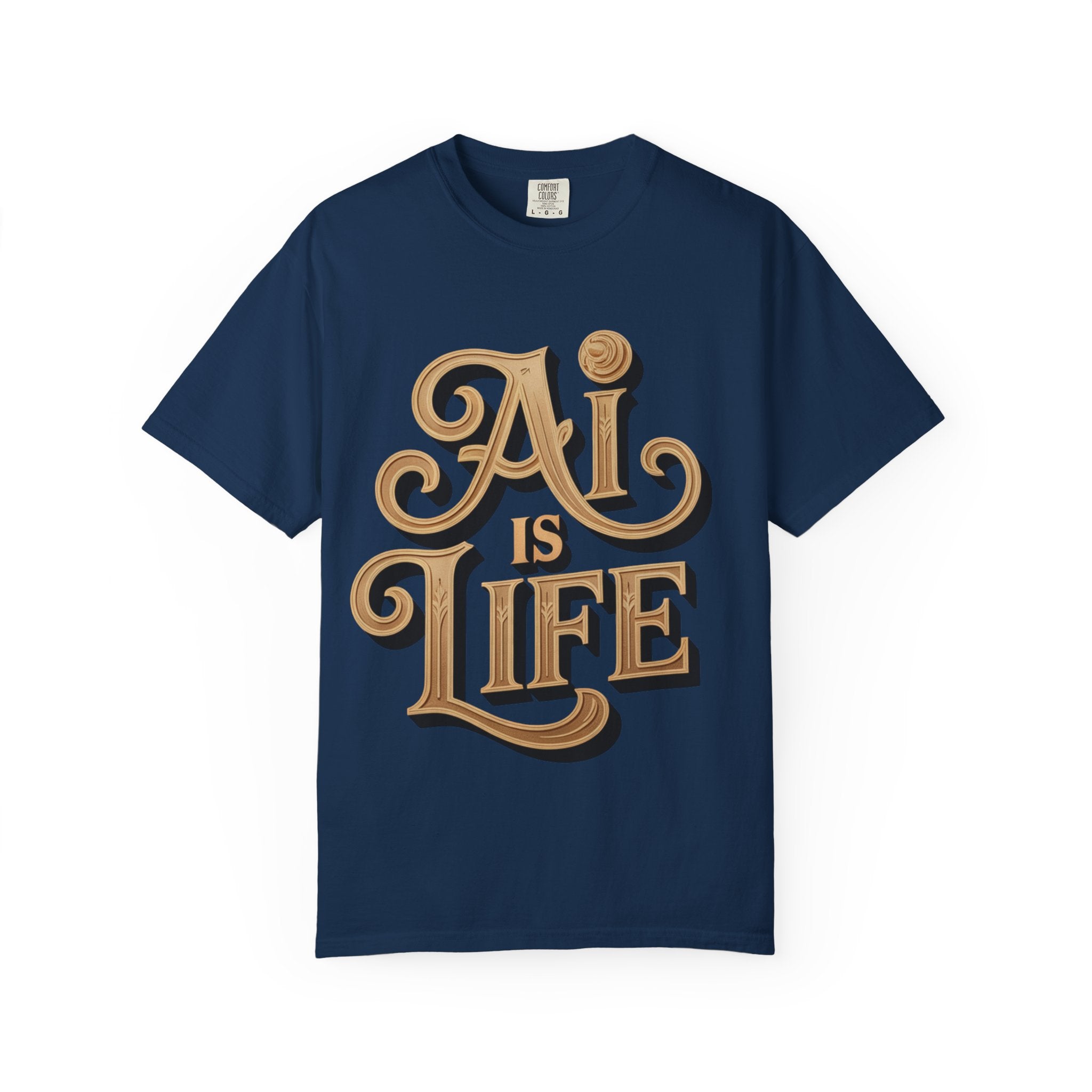 AI IS LIFE  " Golden Neuralwave "  Unisex Garment-Dyed T-shirt