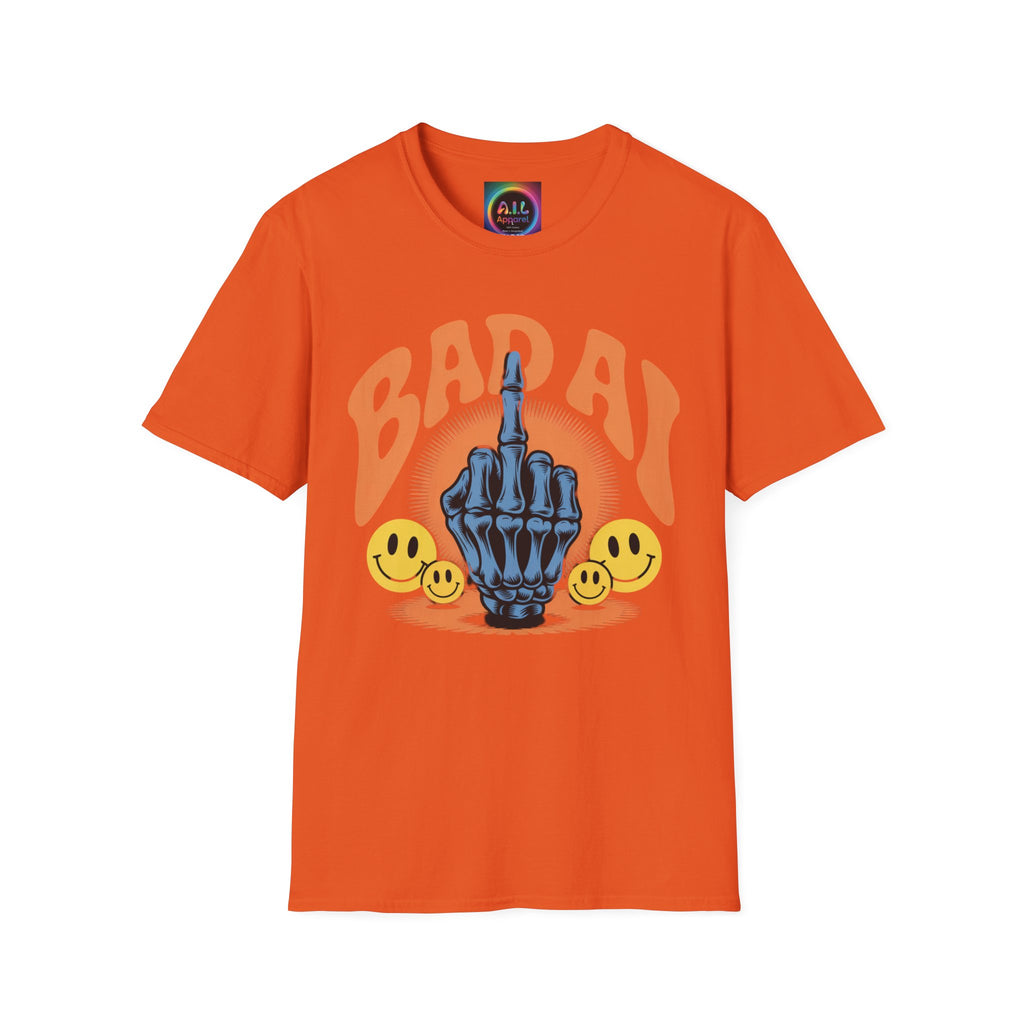Bad AI Graphic T-Shirt — Middle Finger Skeleton Hand with Smiley Faces