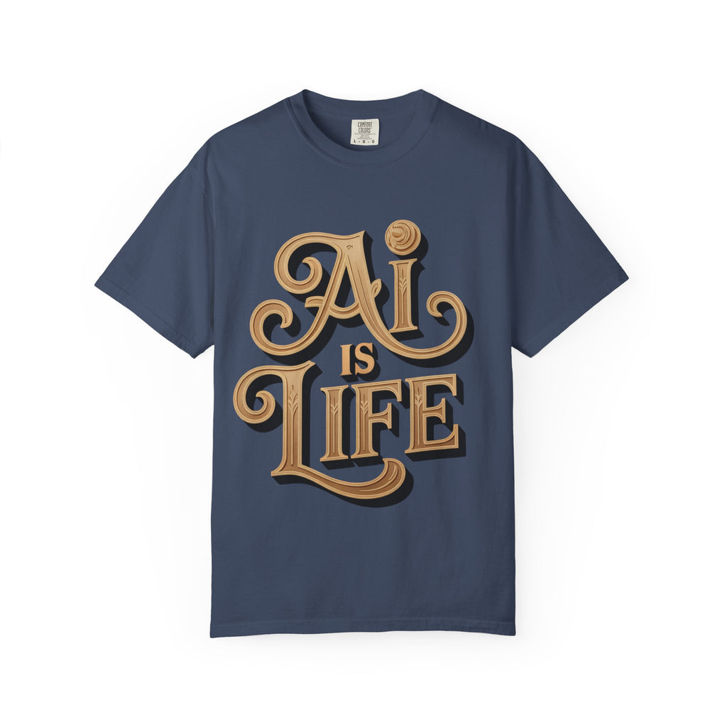 AI IS LIFE  " Golden Neuralwave "  Unisex Garment-Dyed T-shirt