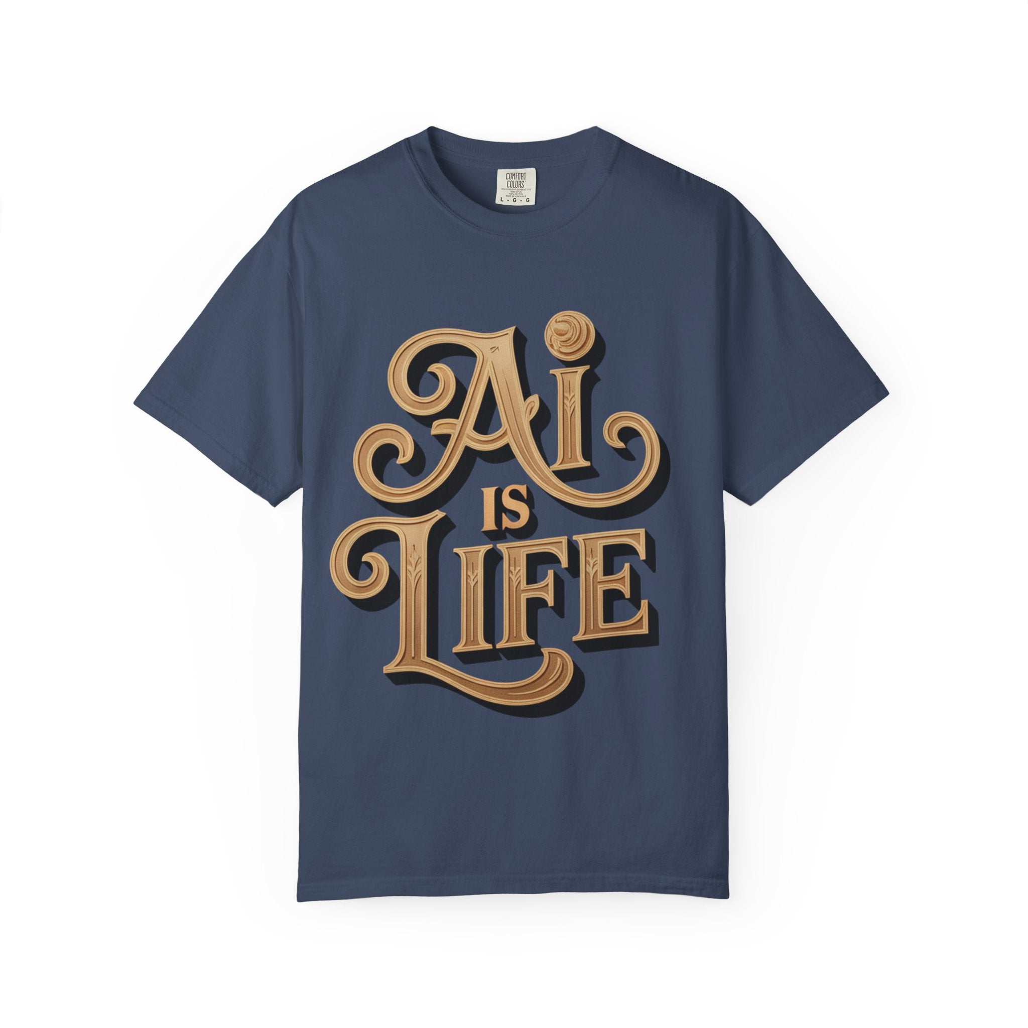AI IS LIFE  " Golden Neuralwave "  Unisex Garment-Dyed T-shirt
