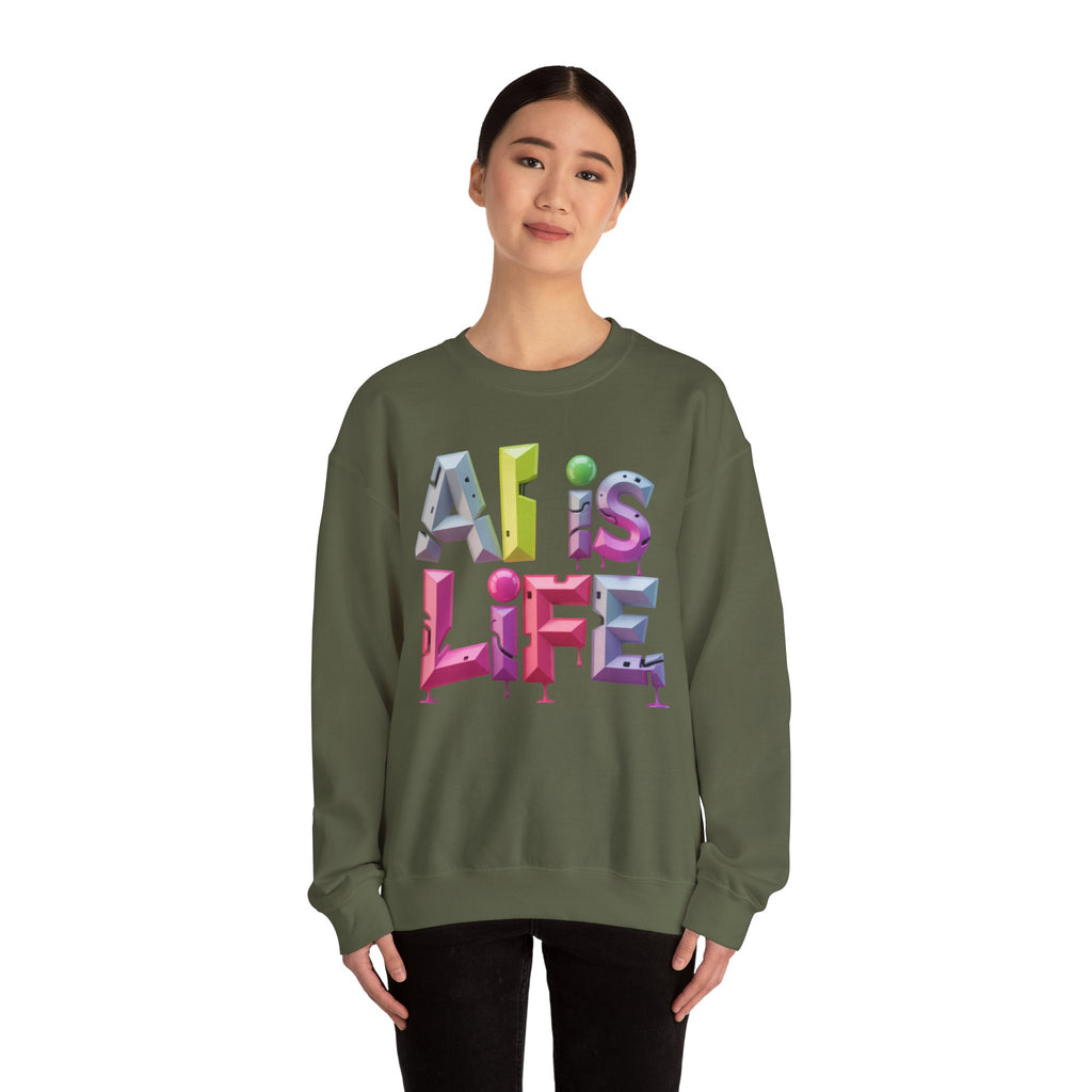 AI is LIFE "GRAFFITI DIMENSION" Colorful 3D Typography Crewneck Sweatshirt