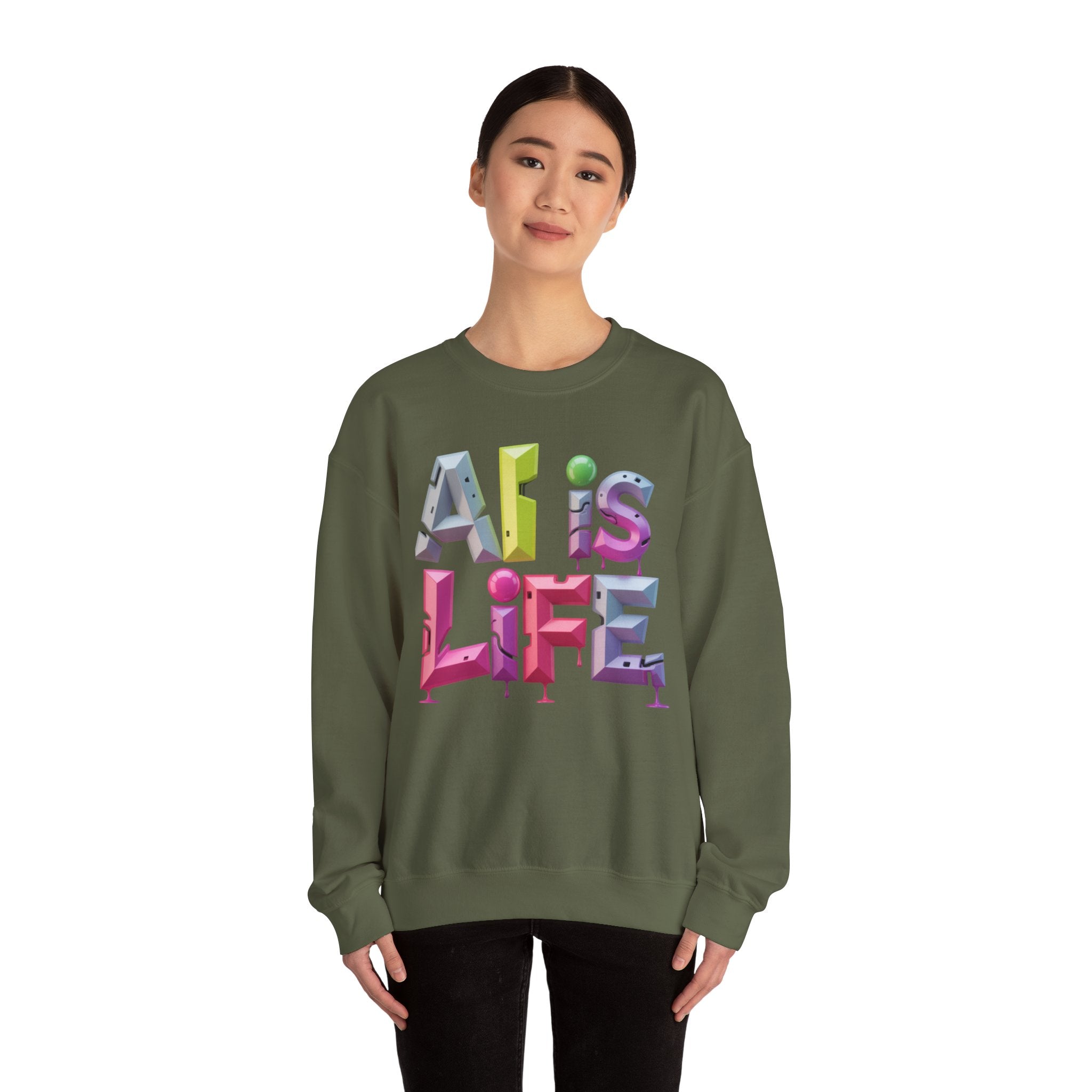 AI is LIFE "GRAFFITI DIMENSION" Colorful 3D Typography Crewneck Sweatshirt