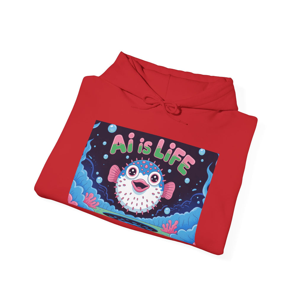 AI is LIFE “Happy Blowfish Energy” Unisex Heavy Blend™ Hooded Sweatshirt