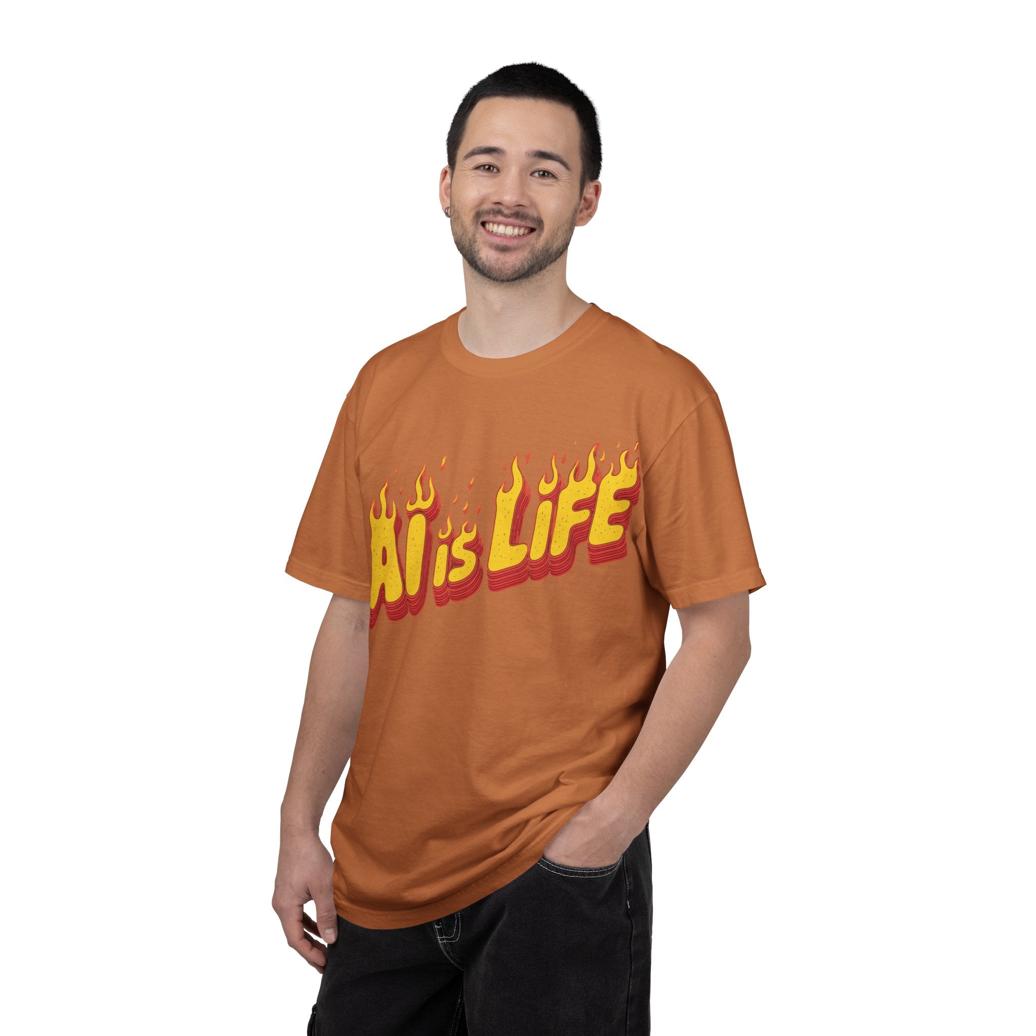 AI is LIFE “FLAME CODE” Unisex Garment-Dyed T-Shirt, Casual Wear,