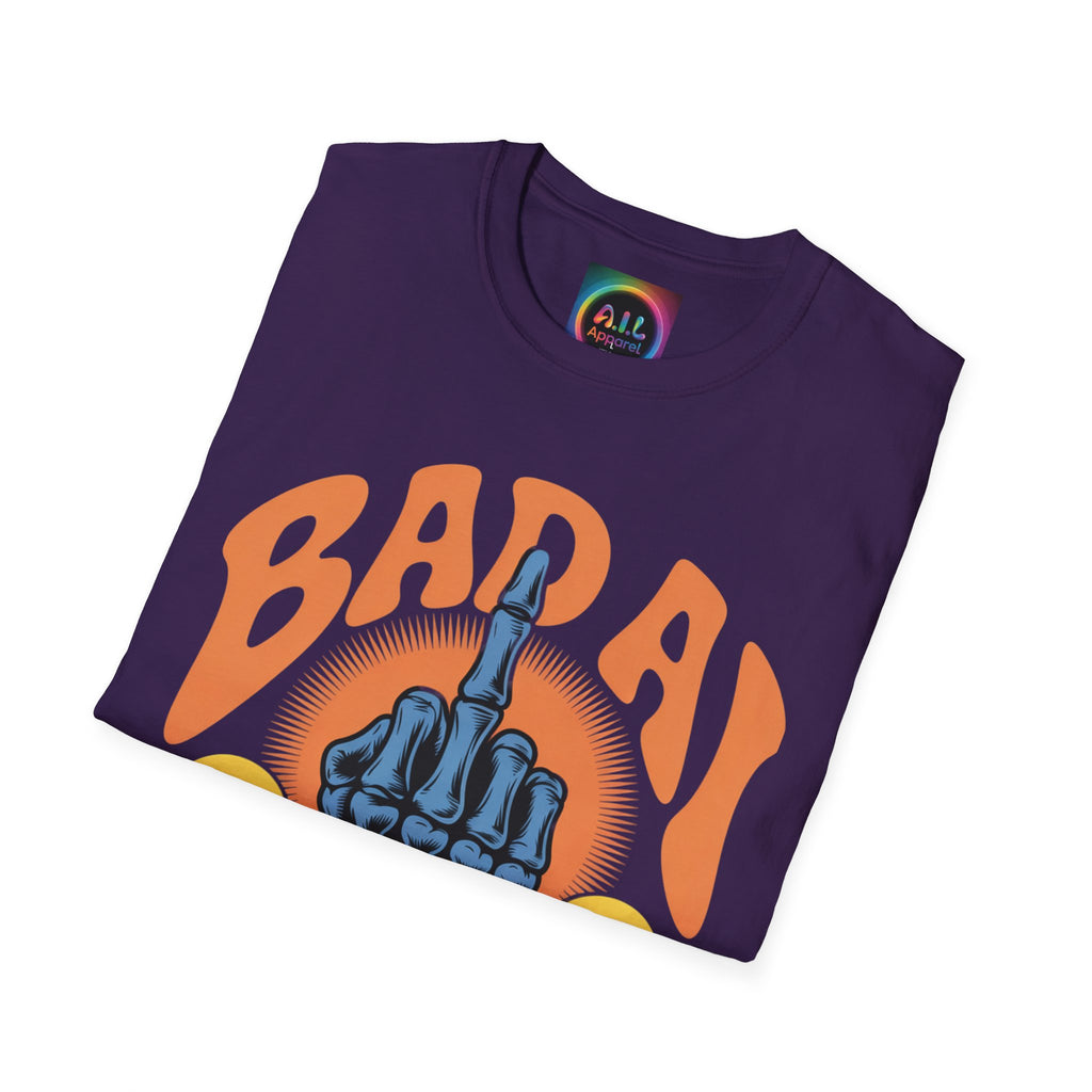 Bad AI Graphic T-Shirt — Middle Finger Skeleton Hand with Smiley Faces