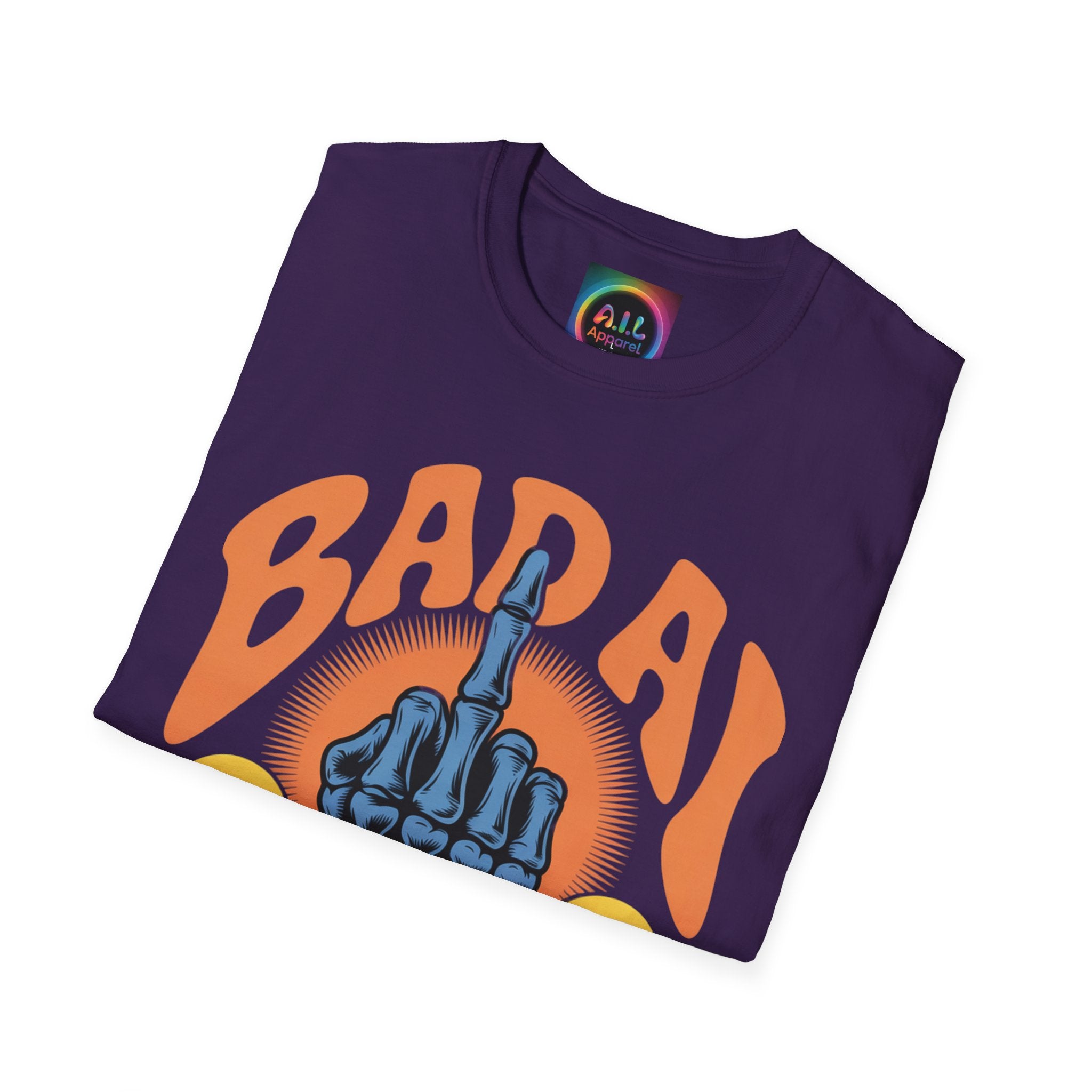 Bad AI Graphic T-Shirt — Middle Finger Skeleton Hand with Smiley Faces