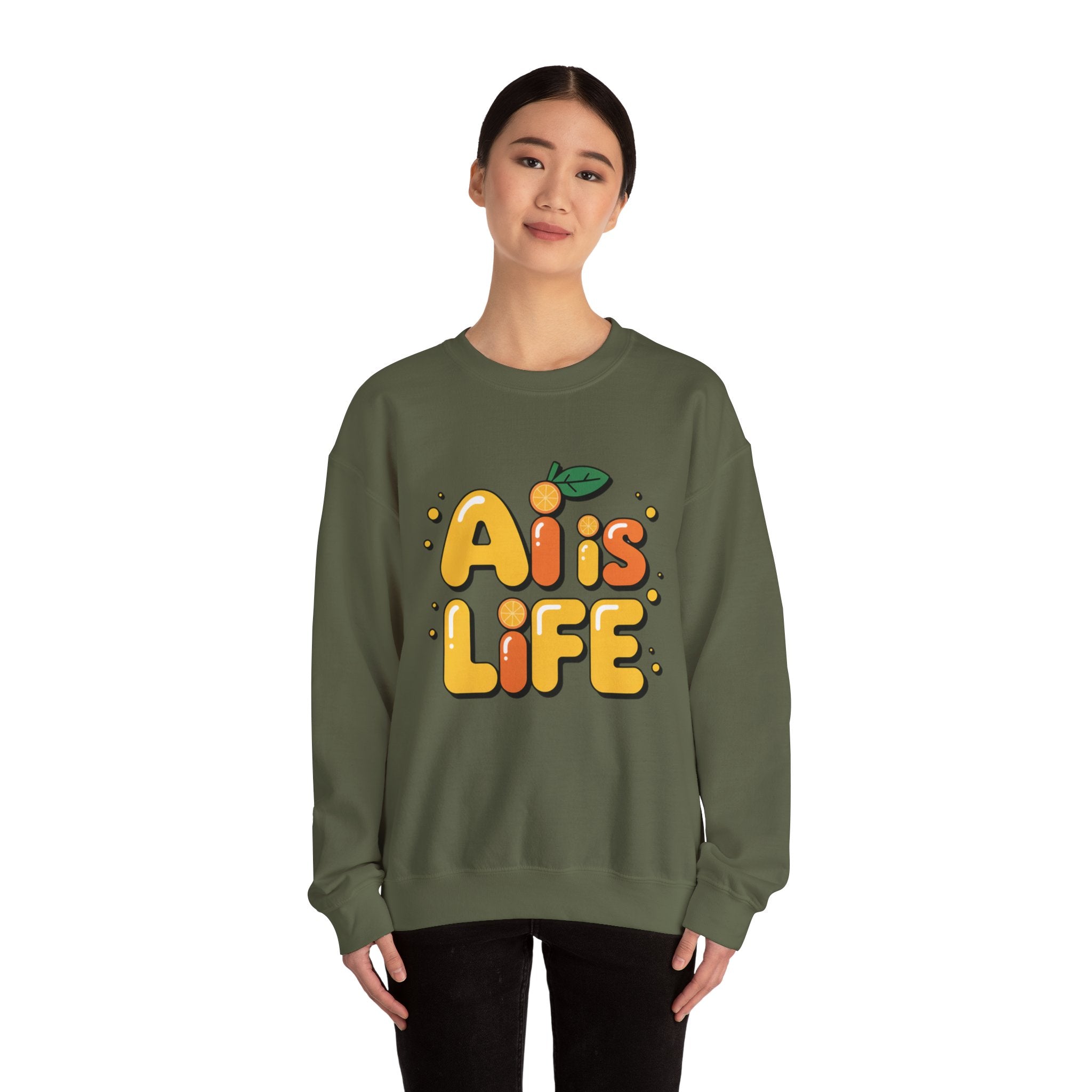 AI is LIFE  "Orange Overclock" Unisex Heavy Blend™ Crewneck Sweatshirt