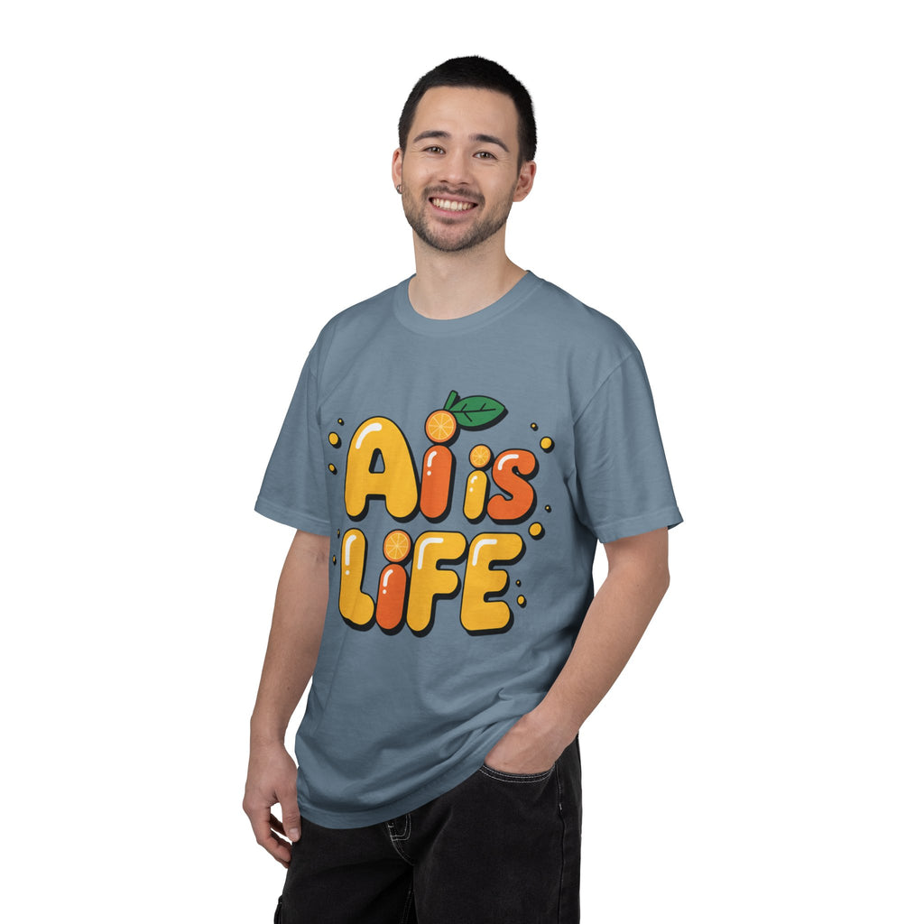 2. AI is LIFE  "Orange Overclock" Unisex Garment-Dyed T-shirt