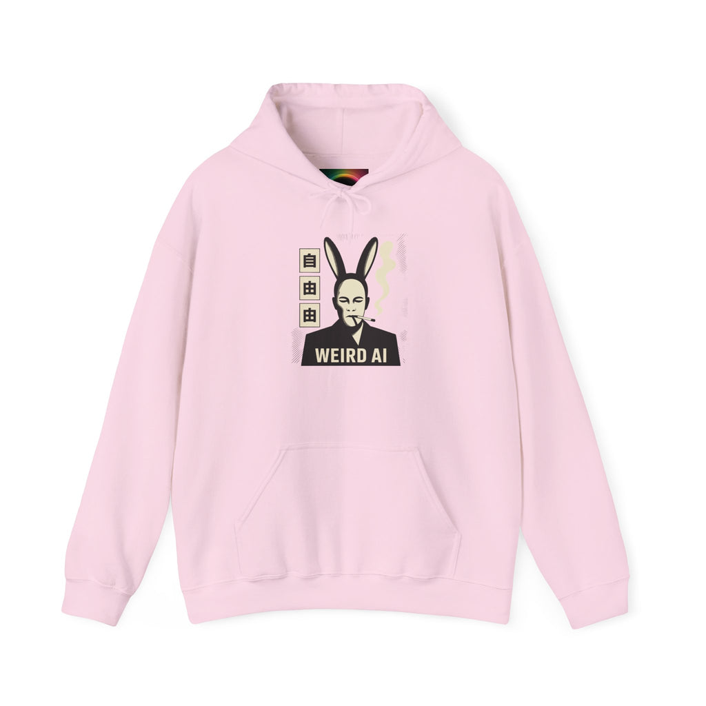 Weird AI Tee "CYBER RABBIT NOIR" Retro Bunny-Masked AI Graphic Hoodie