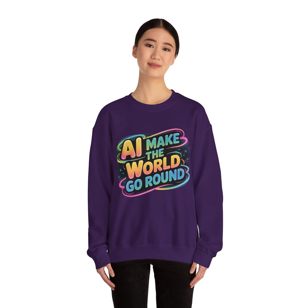 AI MAKE THE WORLD GO ROUND  "Techno Orbit"  Heavy Blend™ Crewneck Sweatshirt