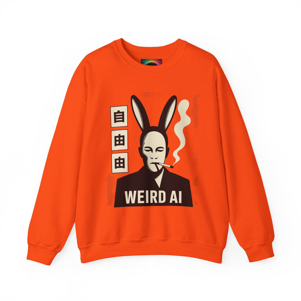 Weird AI Tee "CYBER RABBIT NOIR" Retro Bunny-Masked AI Graphic Crewneck Sweatshirt