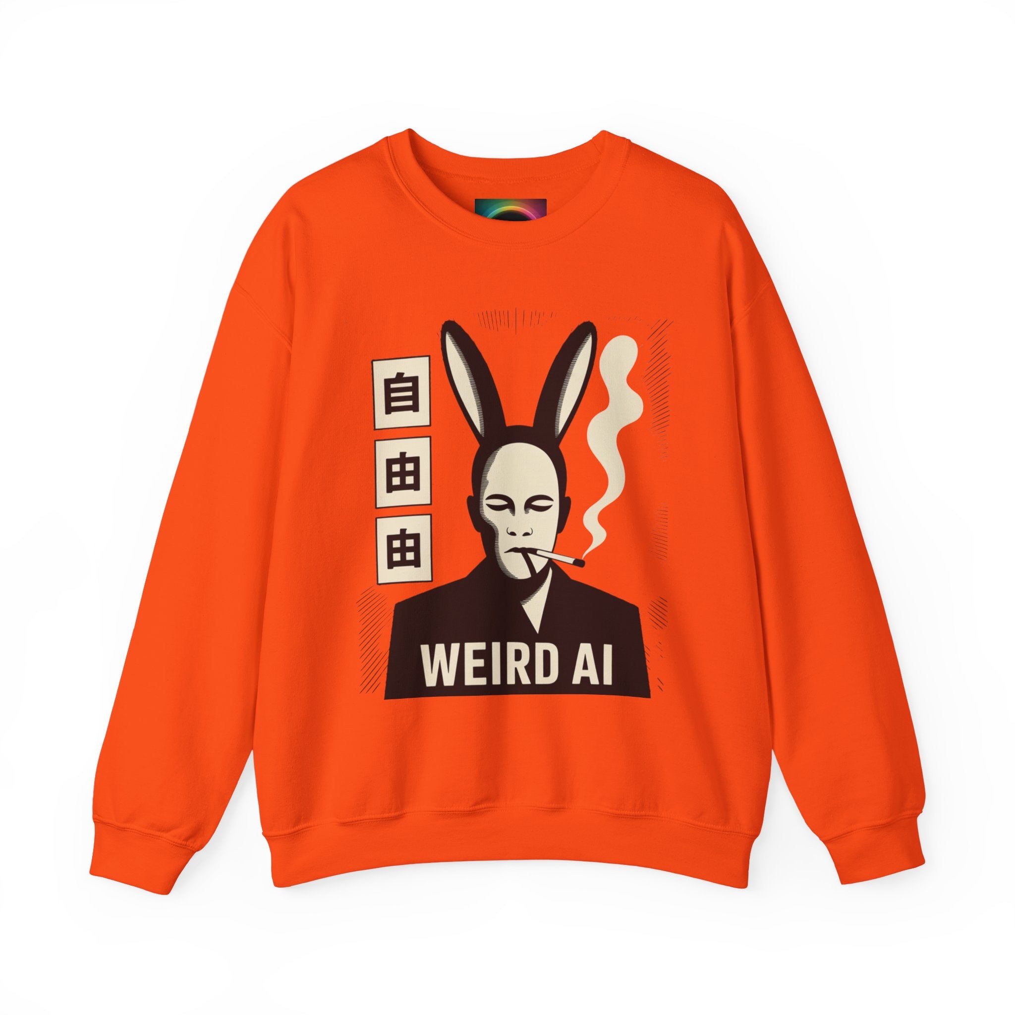 Weird AI Tee "CYBER RABBIT NOIR" Retro Bunny-Masked AI Graphic Crewneck Sweatshirt