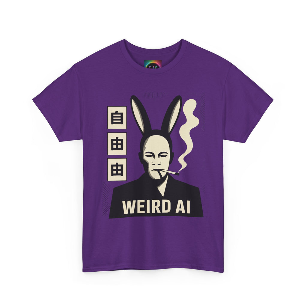 Weird AI Tee "CYBER RABBIT NOIR" Retro Bunny-Masked AI Graphic T-Shirt