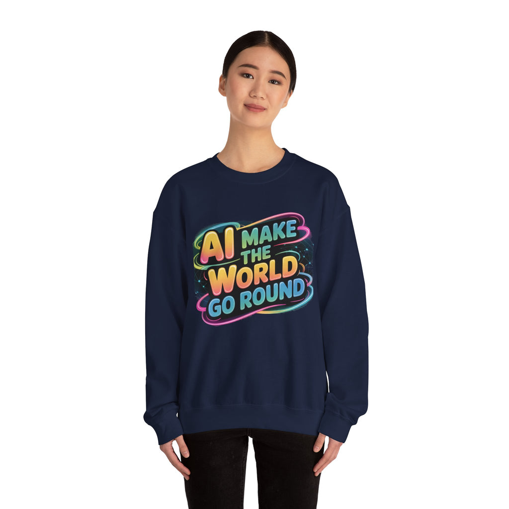 AI MAKE THE WORLD GO ROUND  "Techno Orbit"  Heavy Blend™ Crewneck Sweatshirt