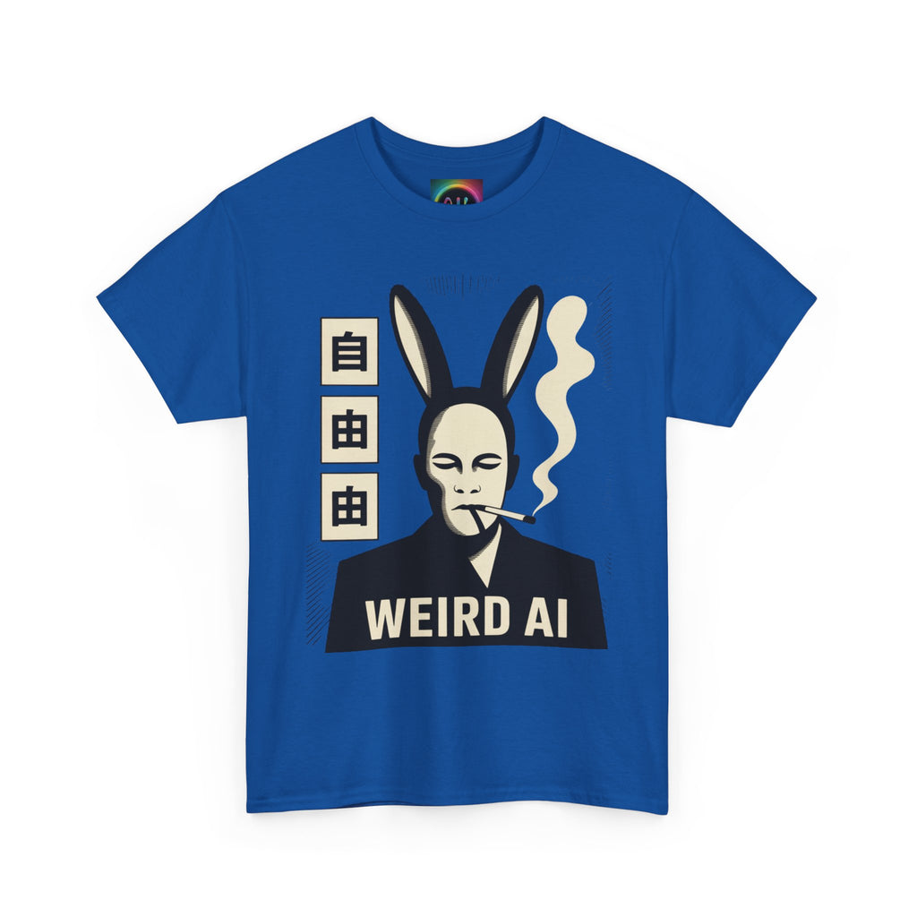 Weird AI Tee "CYBER RABBIT NOIR" Retro Bunny-Masked AI Graphic T-Shirt