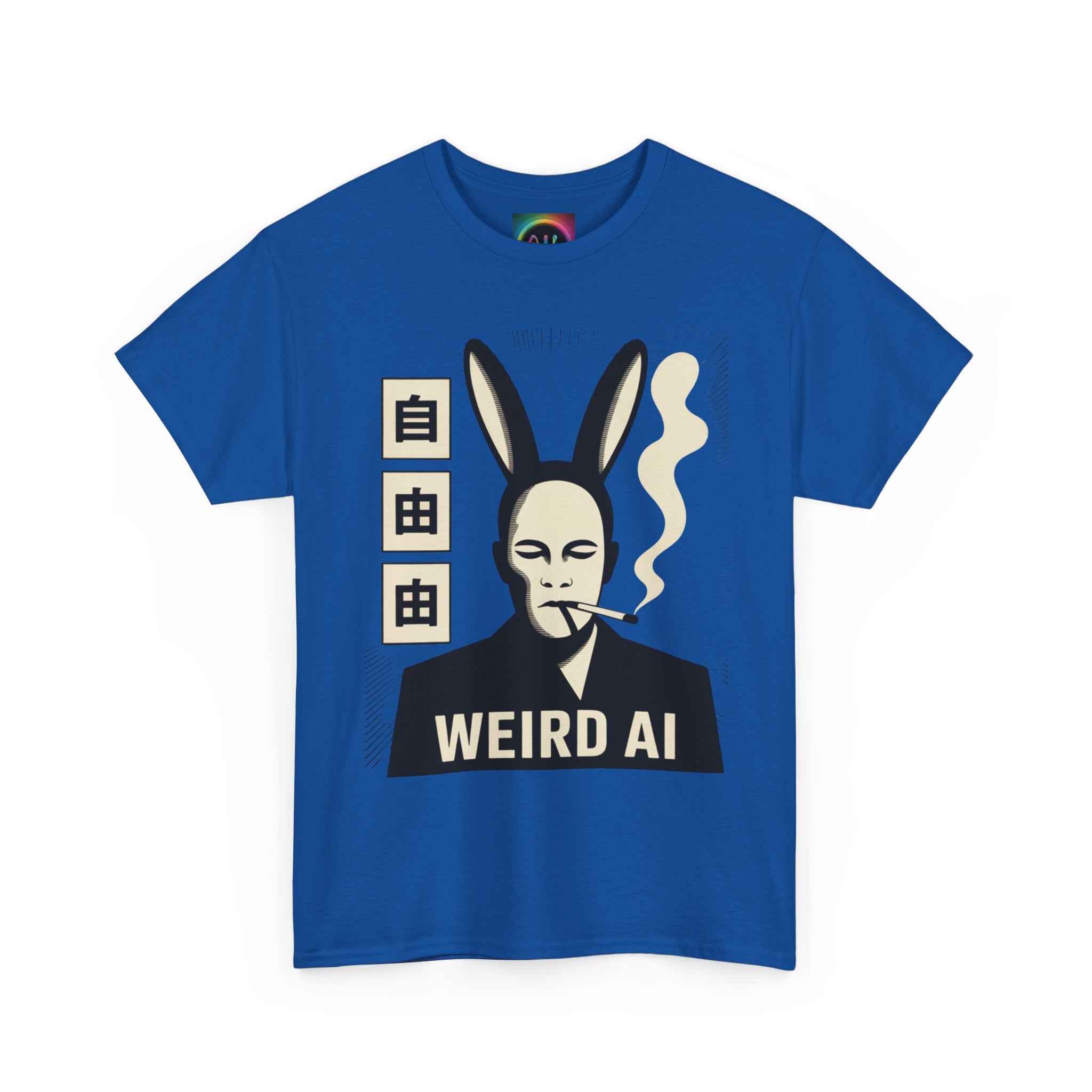Weird AI Tee "CYBER RABBIT NOIR" Retro Bunny-Masked AI Graphic T-Shirt