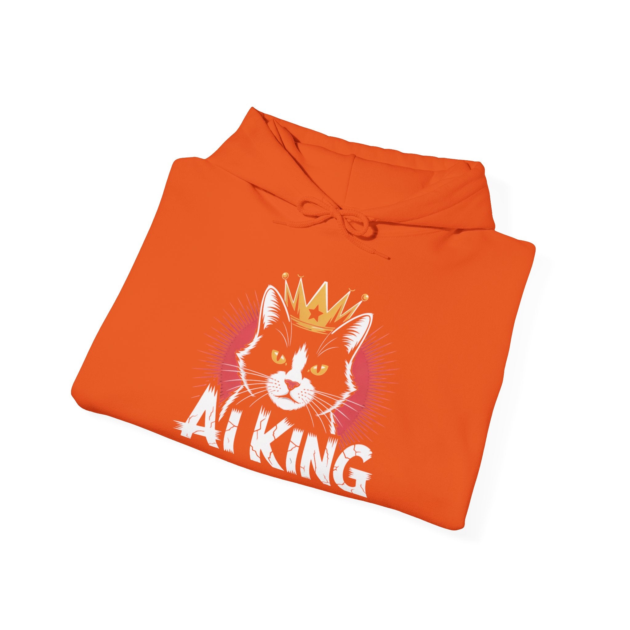 AI King Hoodie ""Glitch Monarch"" Cute Crowned Cat Graphic Pullover
