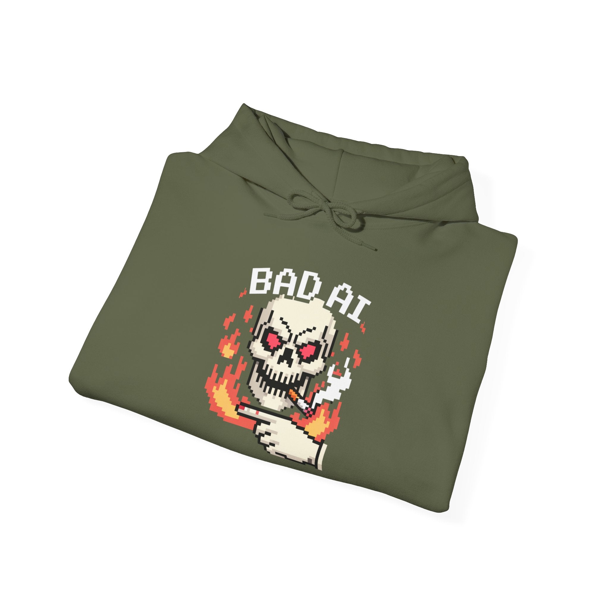 Bad AI Skull Hoodie — "CYBER BONE COMMAND"Hooded Sweatshirt