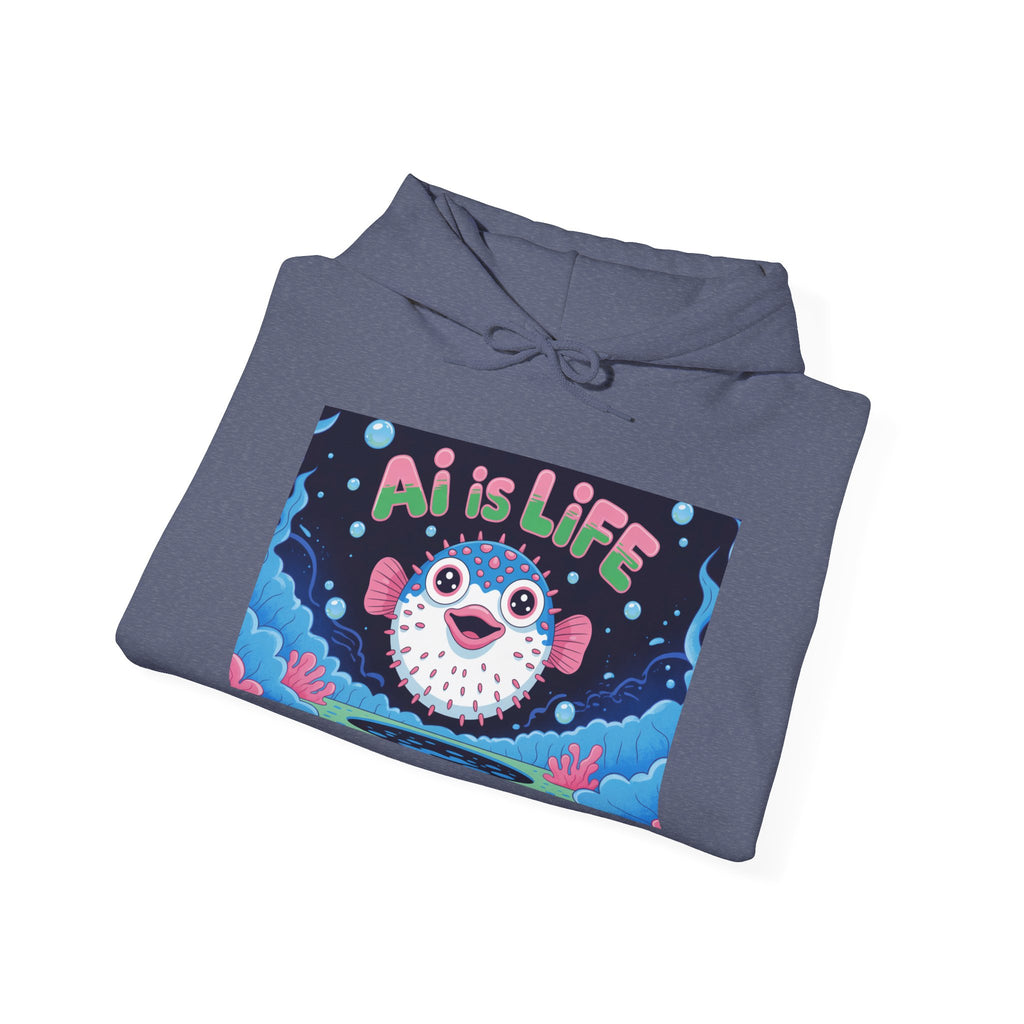 AI is LIFE “Happy Blowfish Energy” Unisex Heavy Blend™ Hooded Sweatshirt