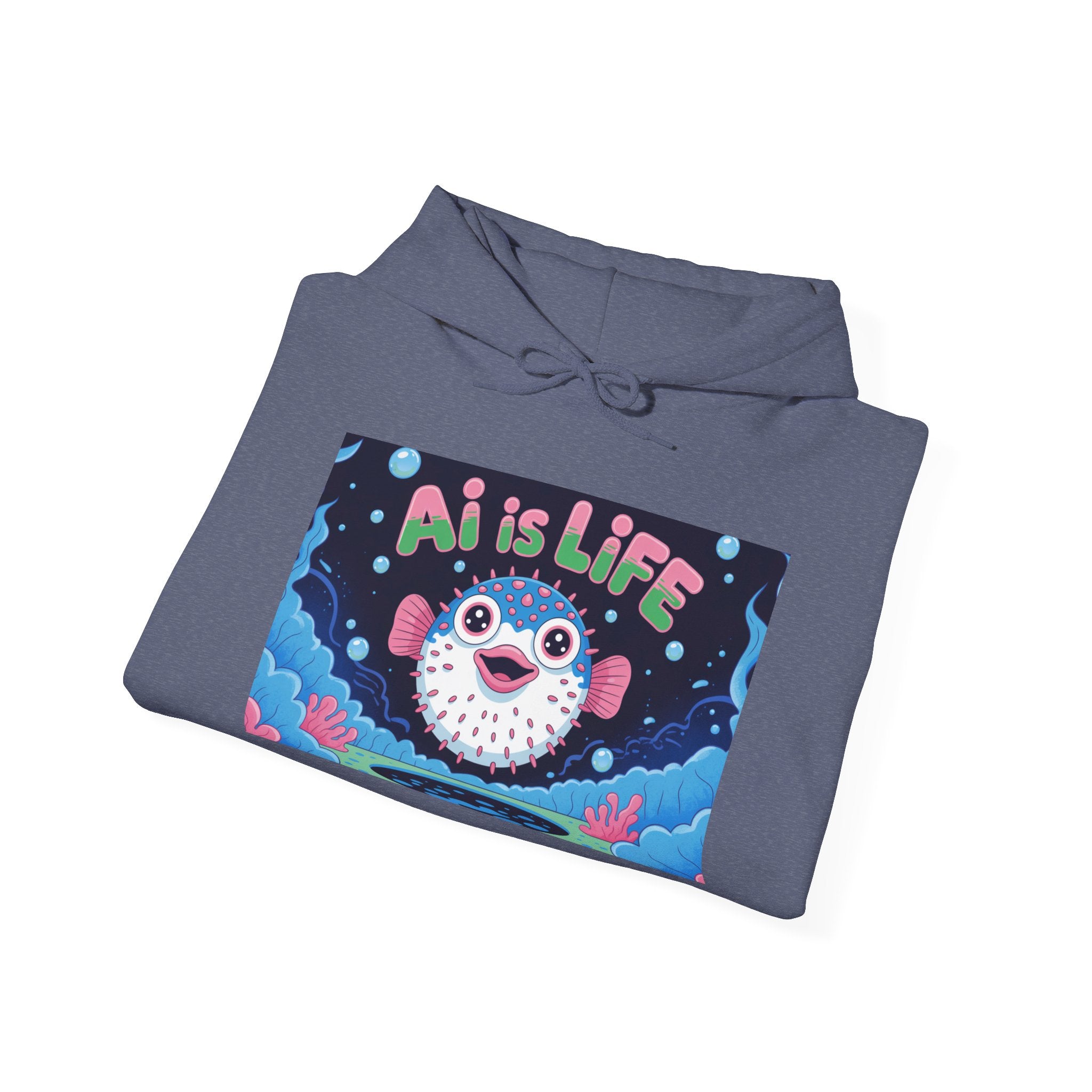 AI is LIFE “Happy Blowfish Energy” Unisex Heavy Blend™ Hooded Sweatshirt