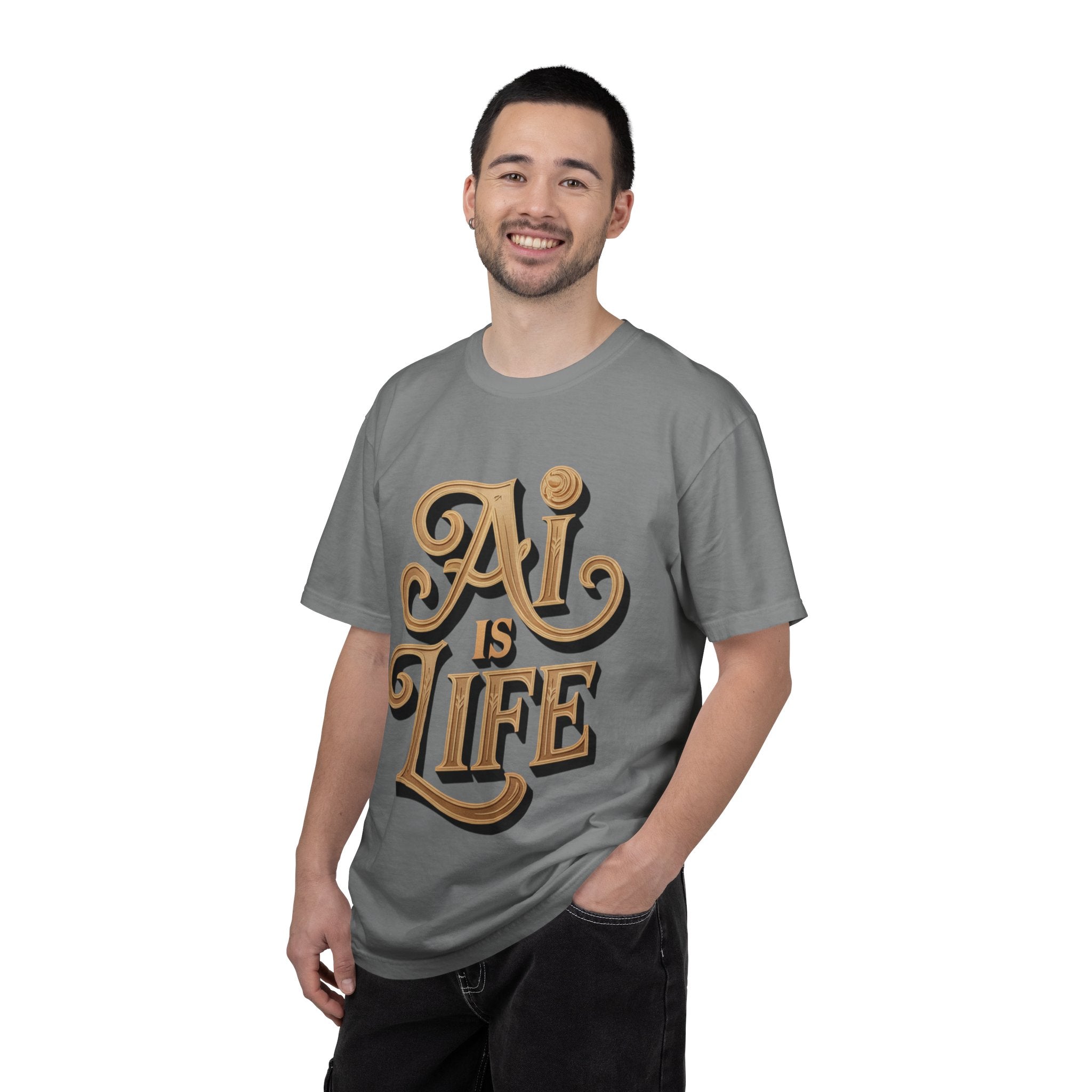 AI IS LIFE  " Golden Neuralwave "  Unisex Garment-Dyed T-shirt