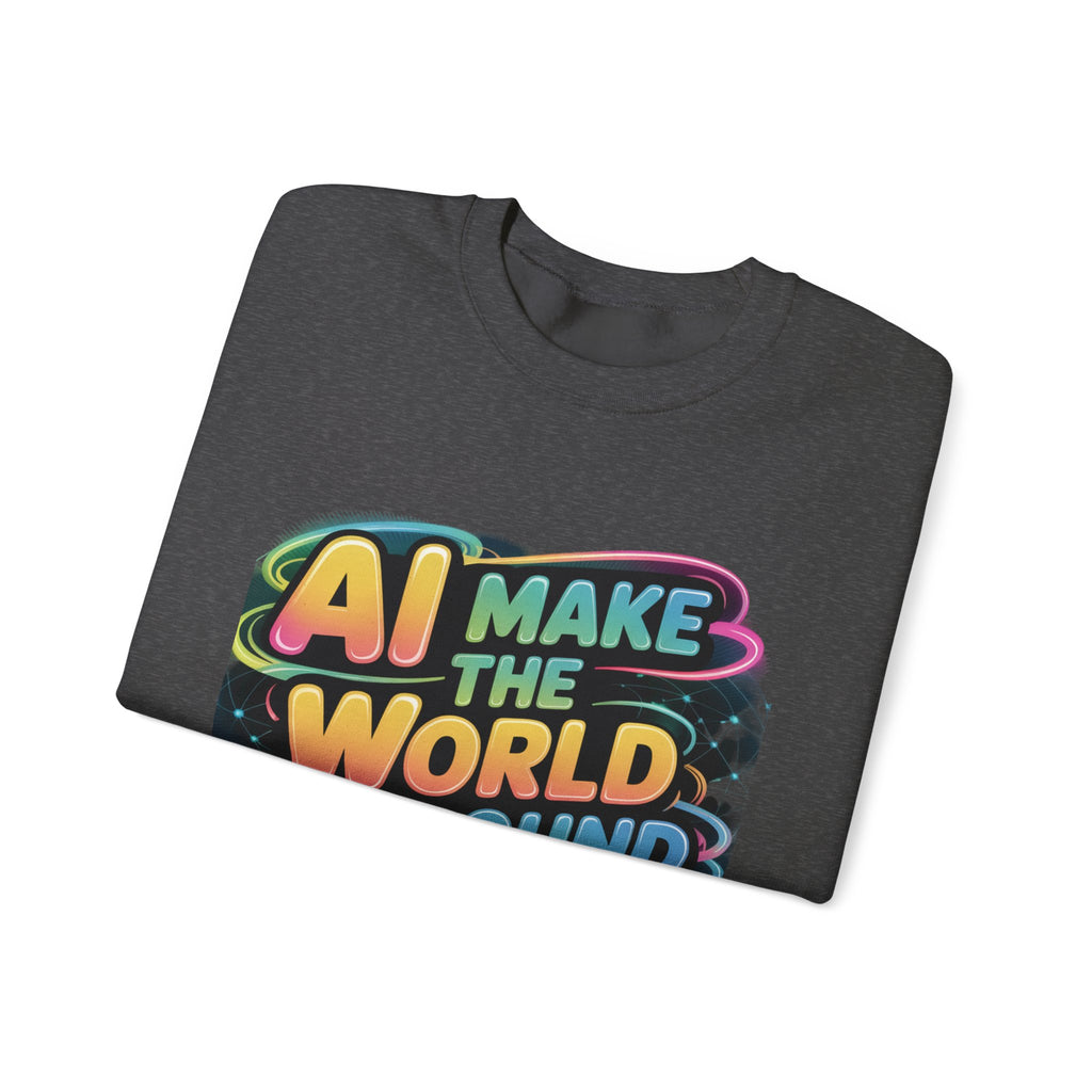 AI MAKE THE WORLD GO ROUND  "Techno Orbit"  Heavy Blend™ Crewneck Sweatshirt