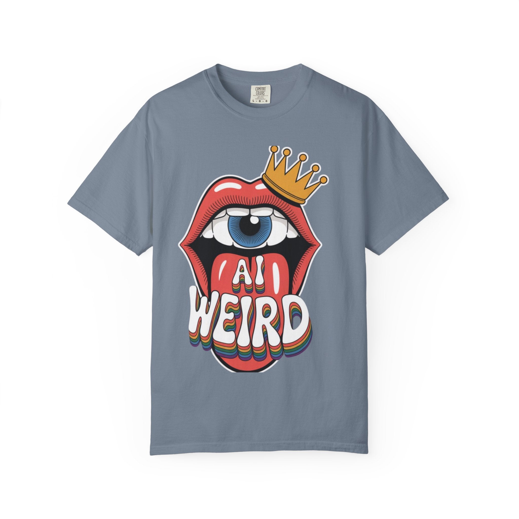 AI Weird Graphic T-Shirt — Crown Quirky Eye & "RETRO CROWNED MOUTH"