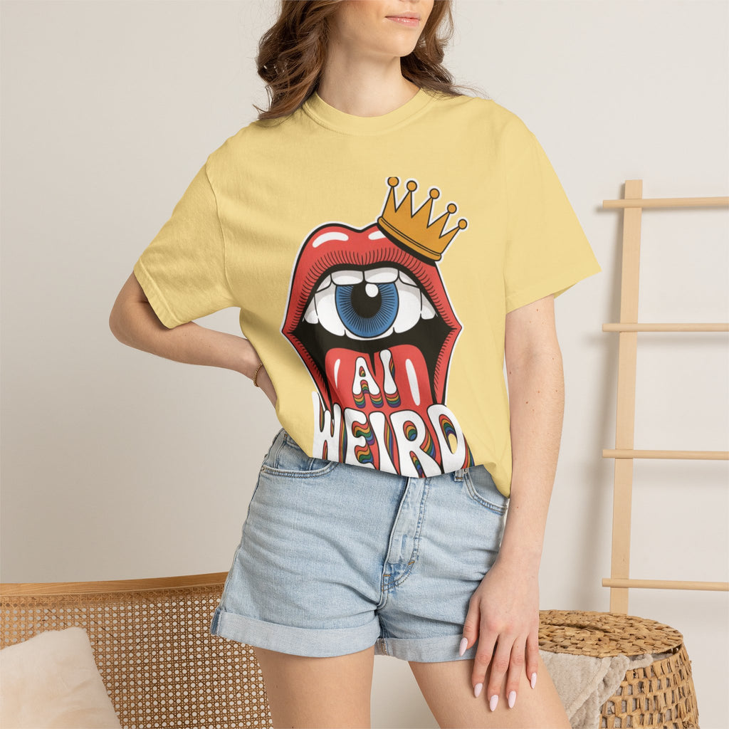 AI Weird Graphic T-Shirt — Crown Quirky Eye & "RETRO CROWNED MOUTH"