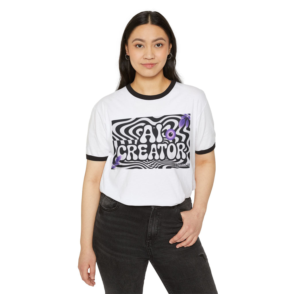 AI Creator  "Optic Loop" Unisex Cotton Ringer T-Shirt