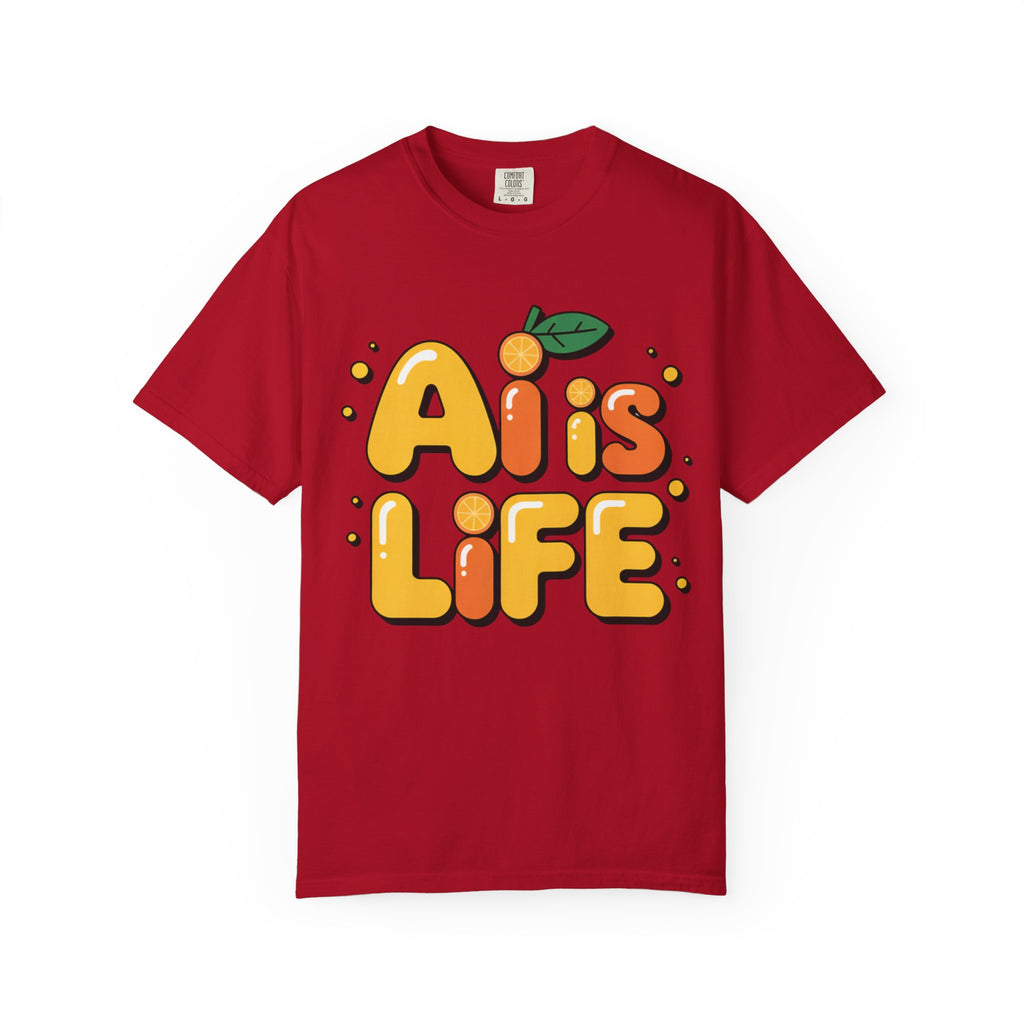 2. AI is LIFE  "Orange Overclock" Unisex Garment-Dyed T-shirt