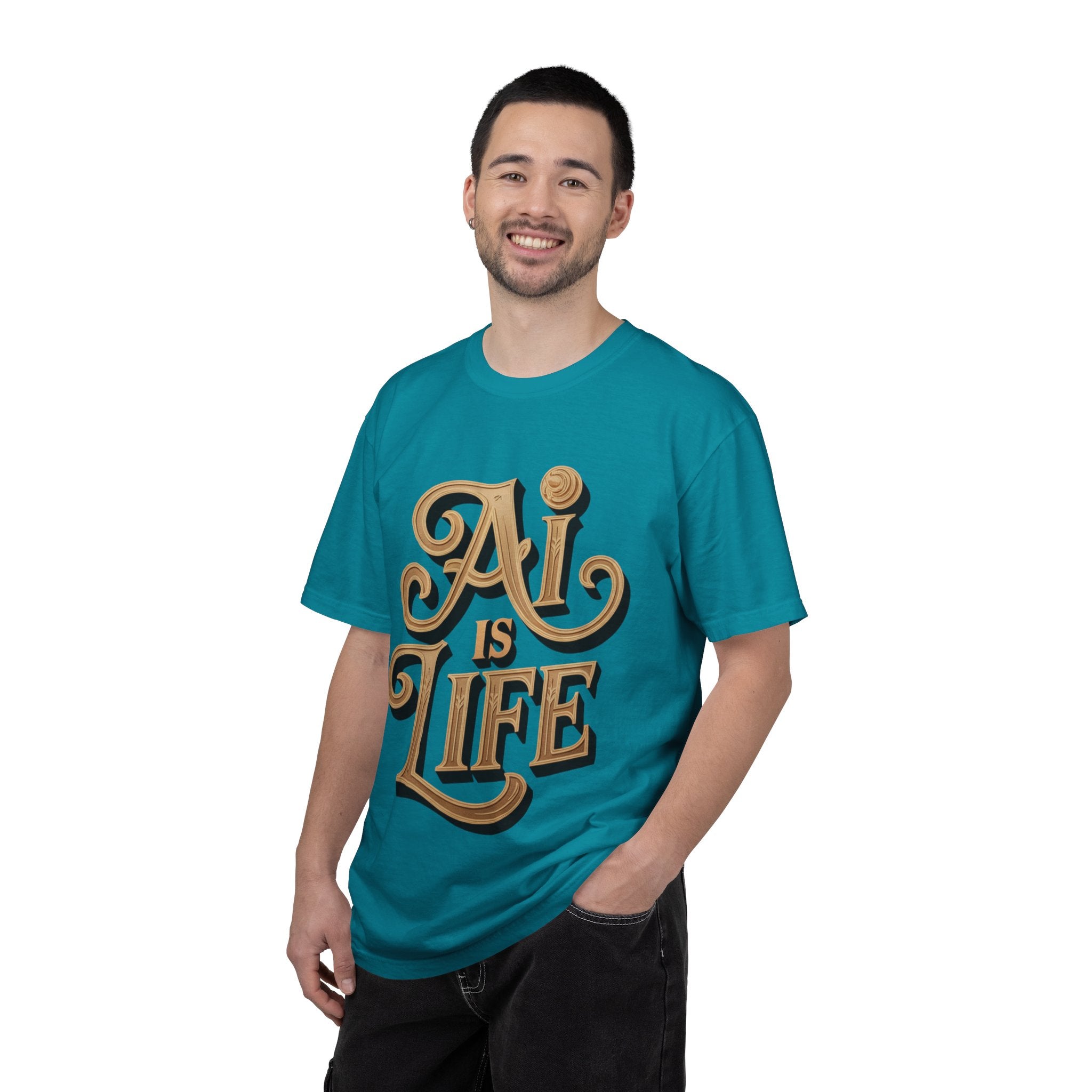 AI IS LIFE  " Golden Neuralwave "  Unisex Garment-Dyed T-shirt