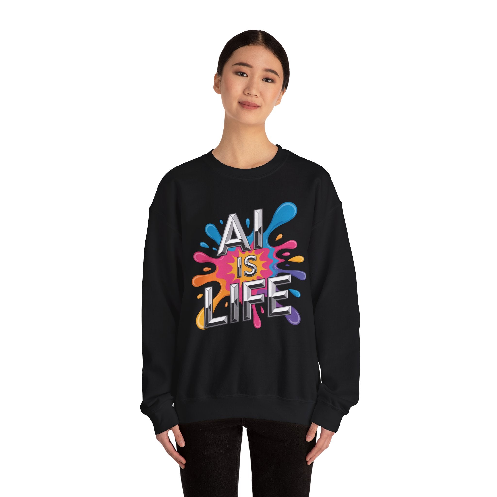 AI is Life "CHROME SPLATTER" Unisex Color Splash Graphic Crewneck Sweatshirt
