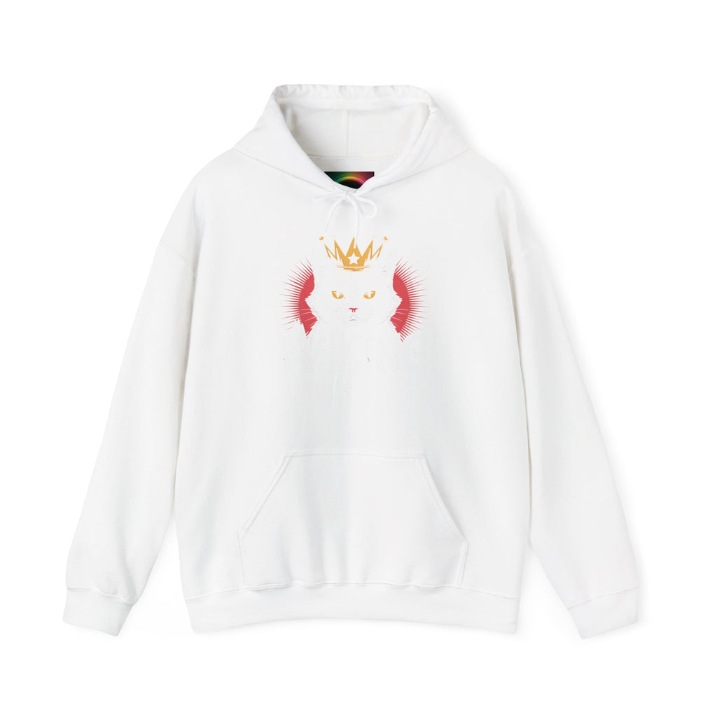 AI King Hoodie ""Glitch Monarch"" Cute Crowned Cat Graphic Pullover