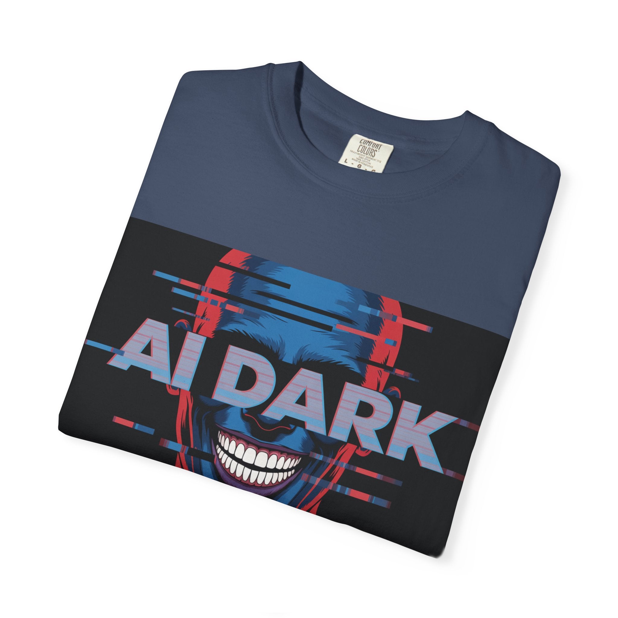 AI DARK " Deepcore Distortion — Cyberpunk Smiling Skull Tee