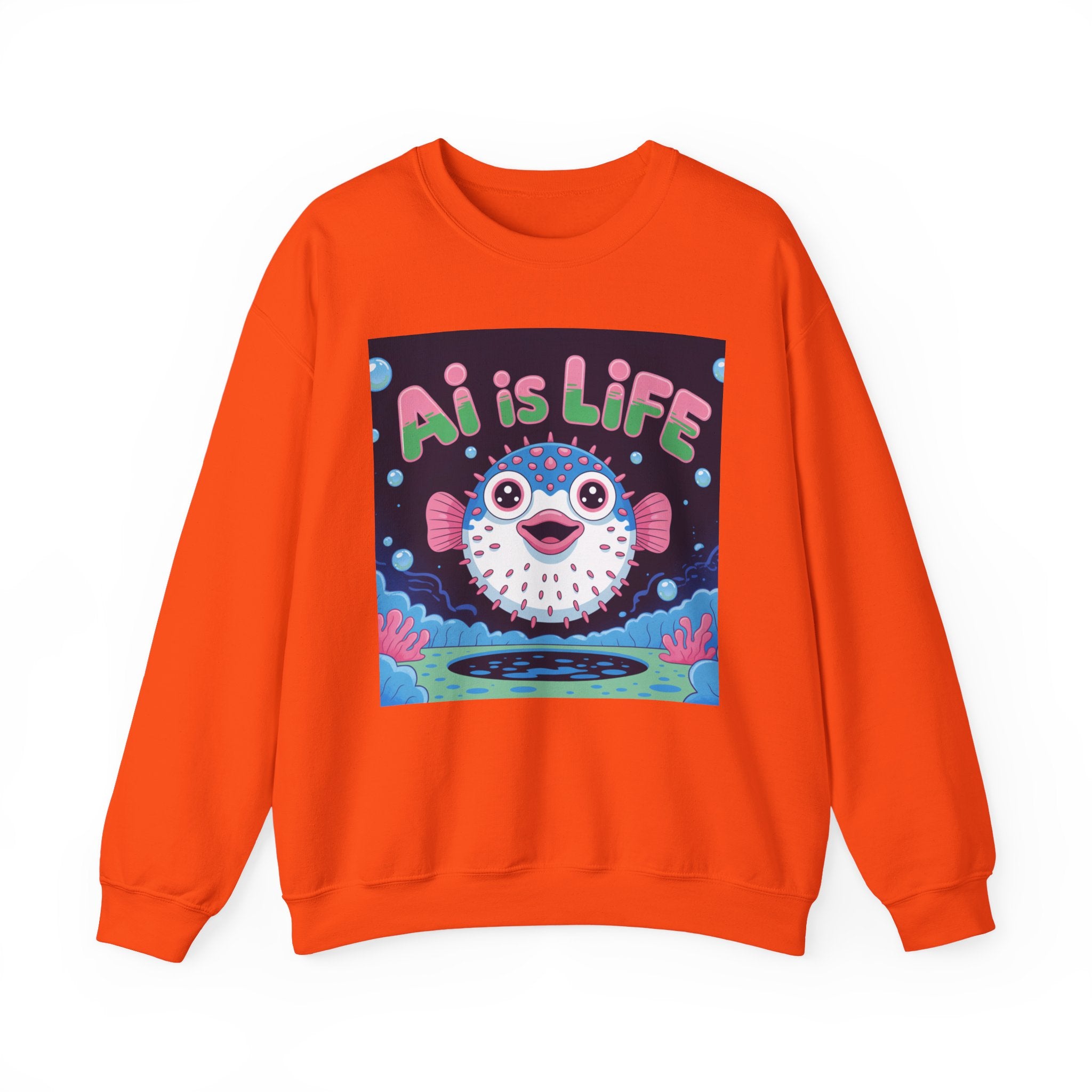 AI is LIFE “Happy Blowfish Energy” of Unisex Heavy Blend™ Crewneck Sweatshirt