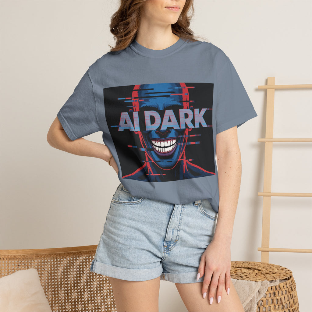 AI DARK " Deepcore Distortion — Cyberpunk Smiling Skull Tee