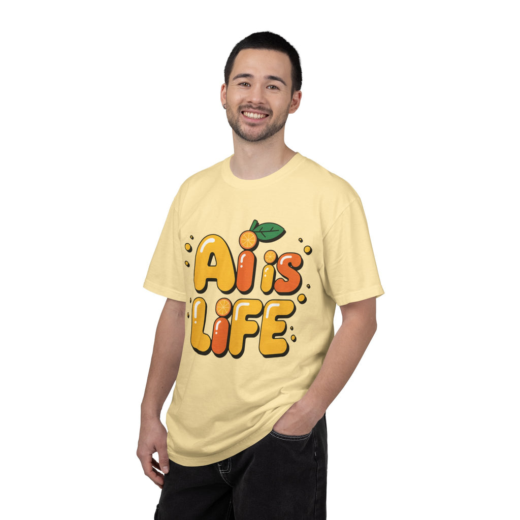 2. AI is LIFE  "Orange Overclock" Unisex Garment-Dyed T-shirt