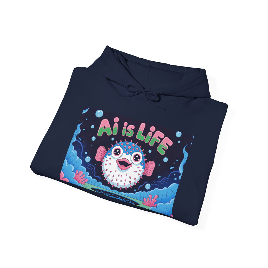 AI is LIFE “Happy Blowfish Energy” Unisex Heavy Blend™ Hooded Sweatshirt