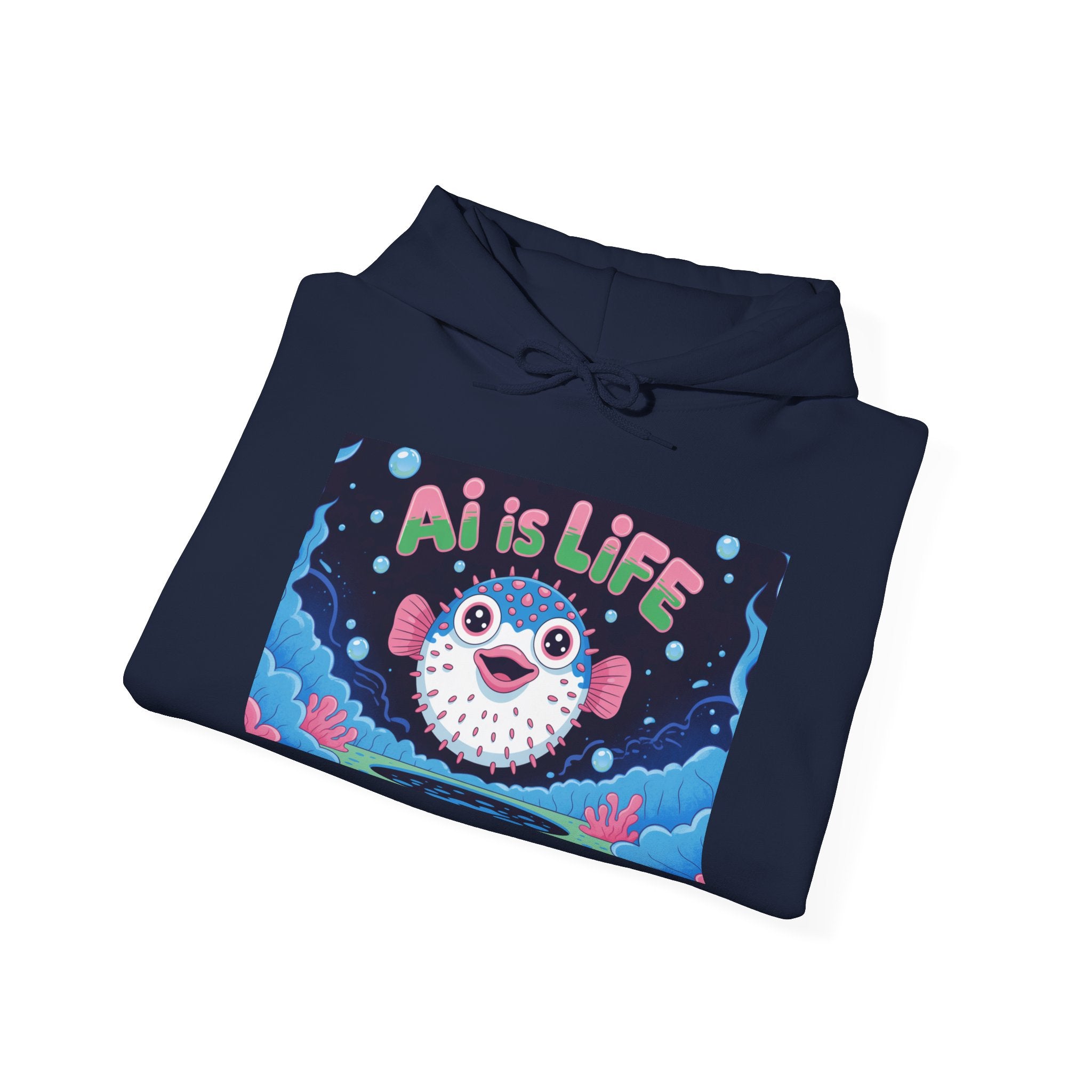 AI is LIFE “Happy Blowfish Energy” Unisex Heavy Blend™ Hooded Sweatshirt